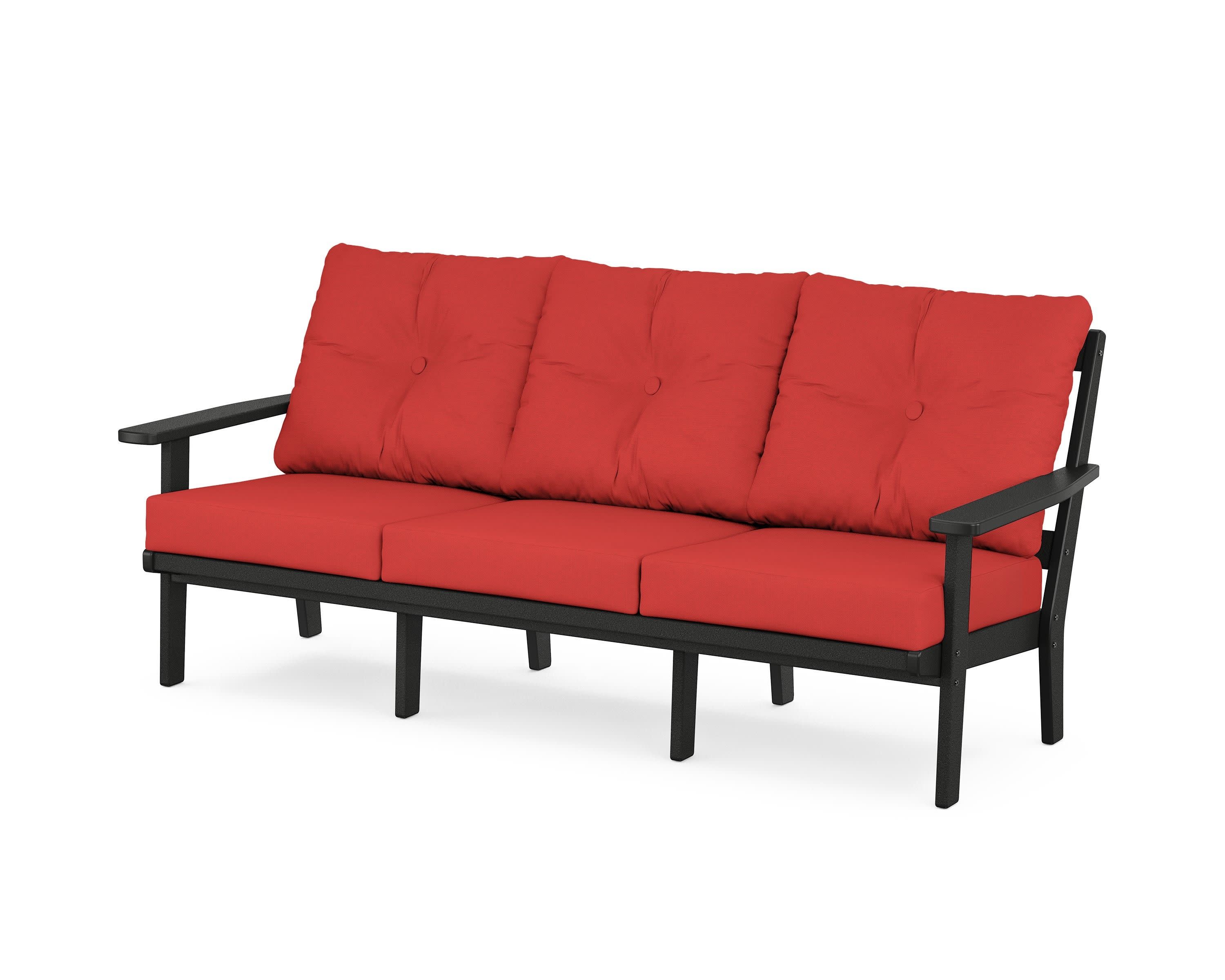 Oxford Deep Seating Sofa in Black / Crimson Linen