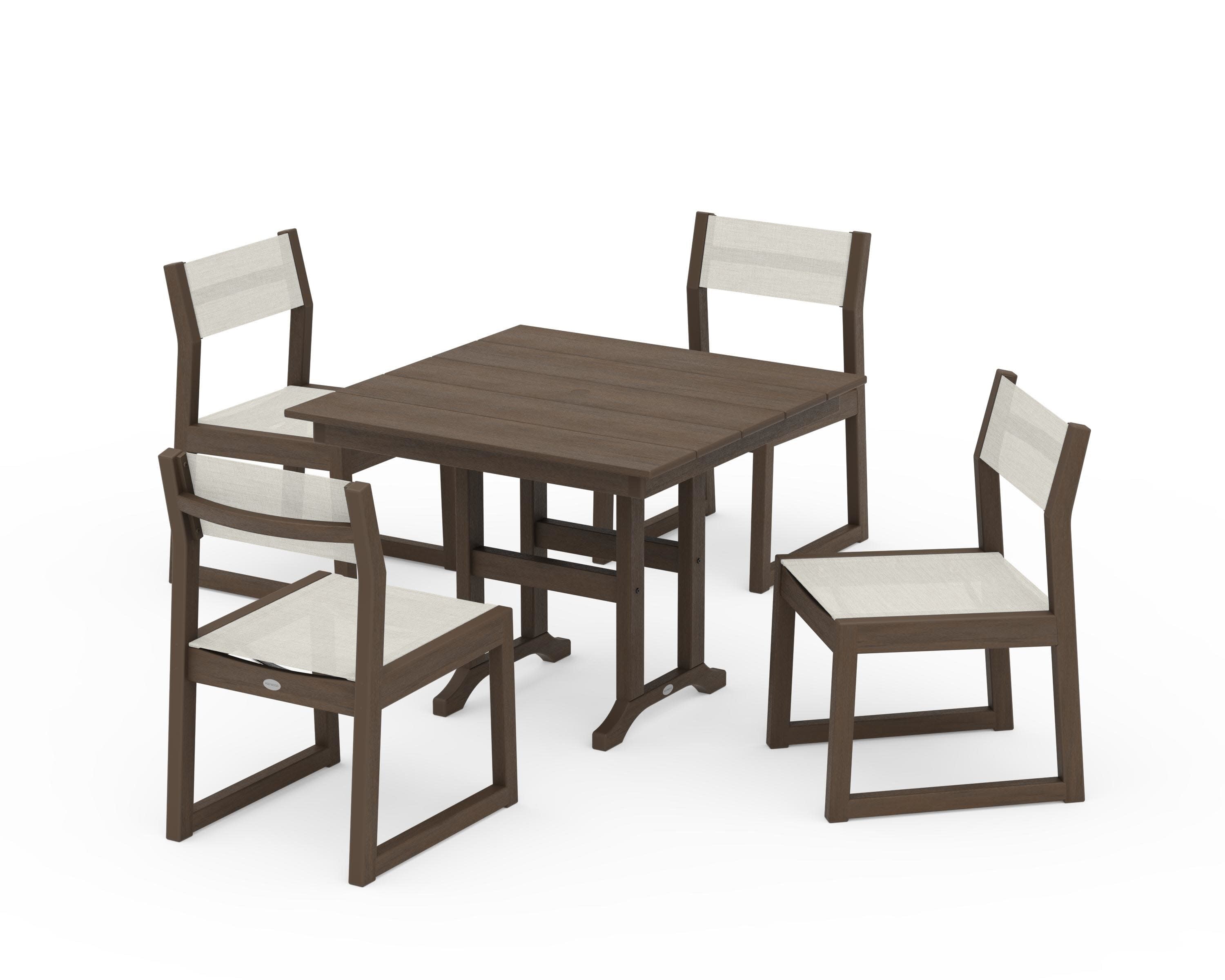 EDGE Sling Side Chair 5-Piece Farmhouse Dining Set in Kona / Parchment Sling