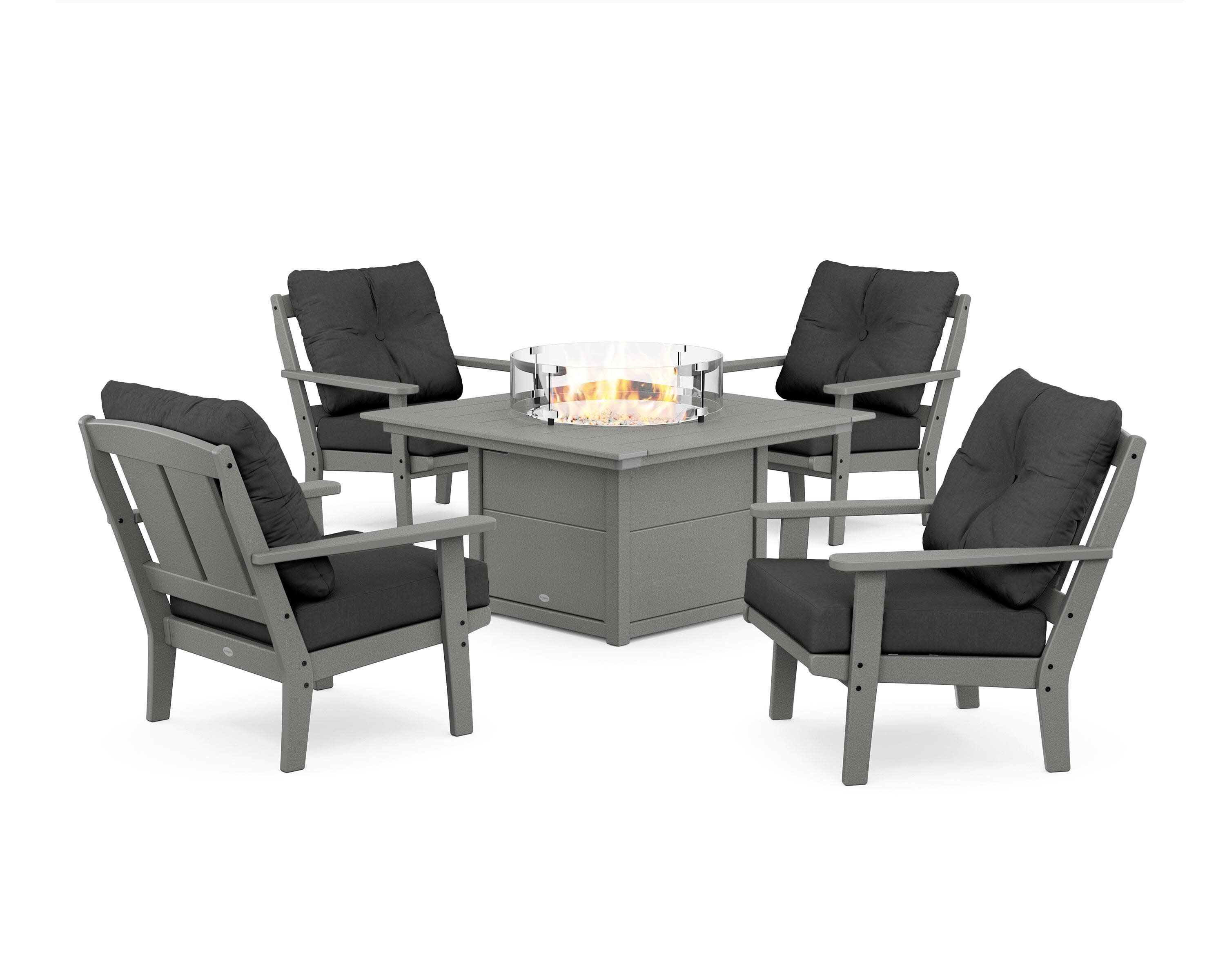 Mission 5-Piece Deep Seating Set with Fire Pit Table in Slate Grey / Spectrum Carbon