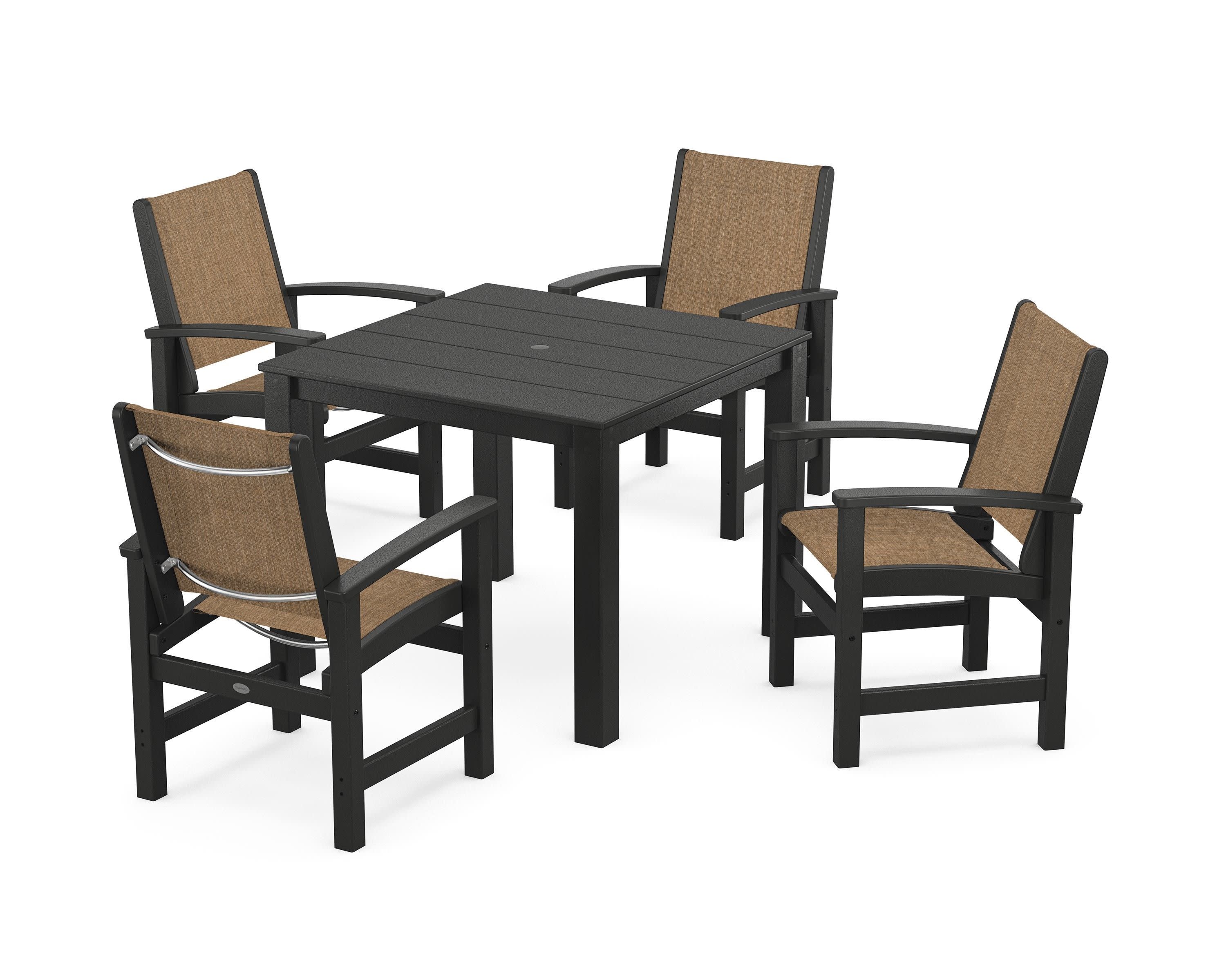 Coastal 5-Piece Parsons Dining Set in Black / Burlap Sling