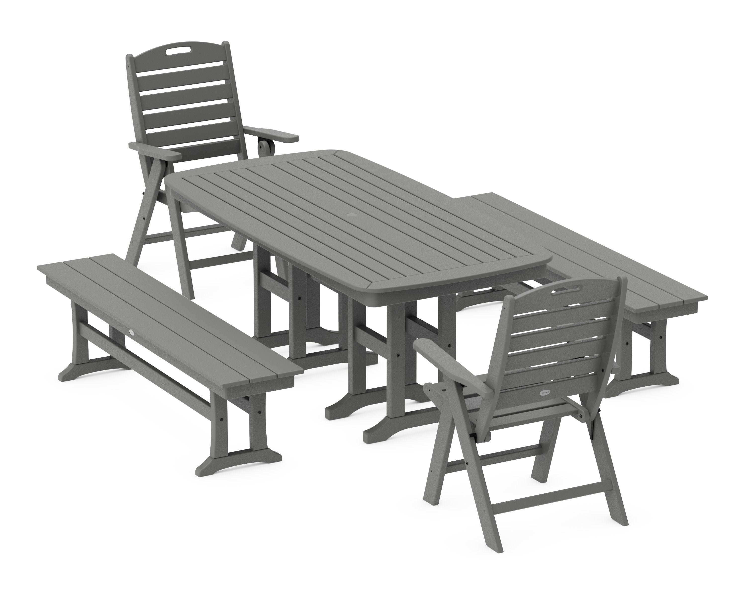 Nautical Highback 5-Piece Dining Set with Benches in Slate Grey