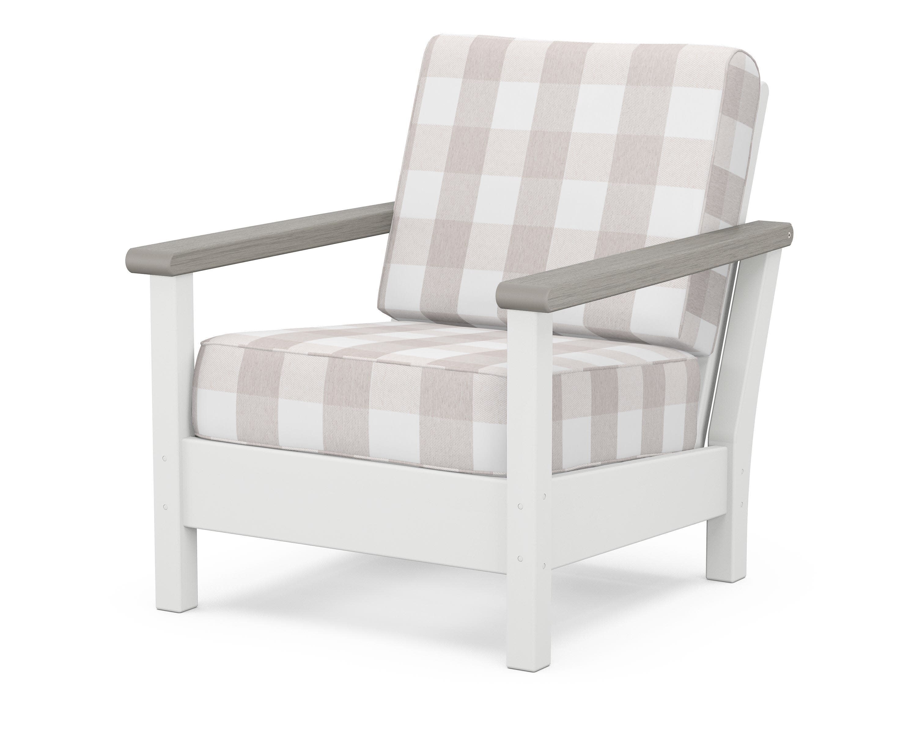 Harbour Deep Seating Chair in White / Driftwood / Buffalo Plaid Dune Burlap