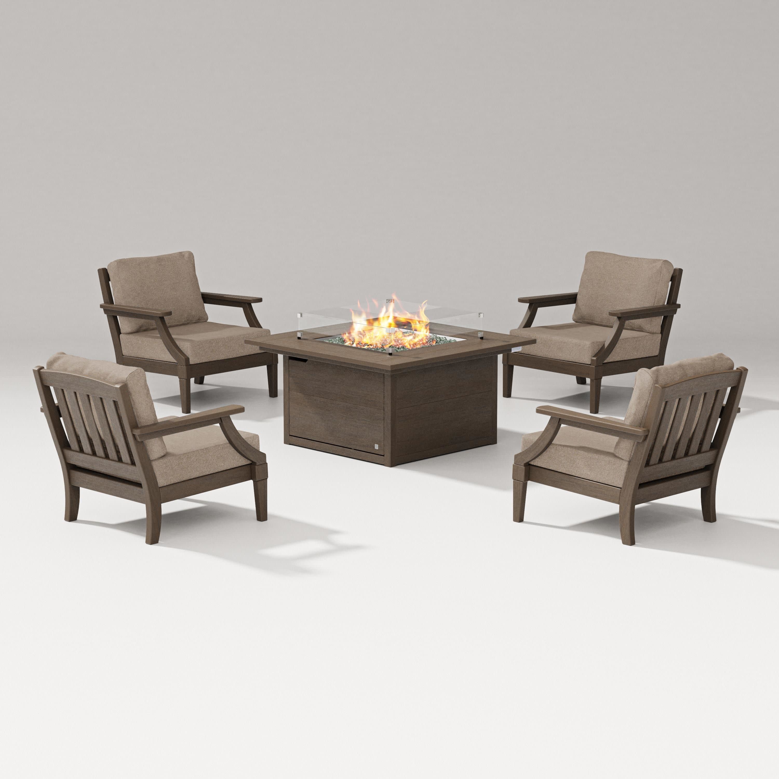 Estate 5-Piece Lounge Fire Table Set in Kona / Spiced Burlap