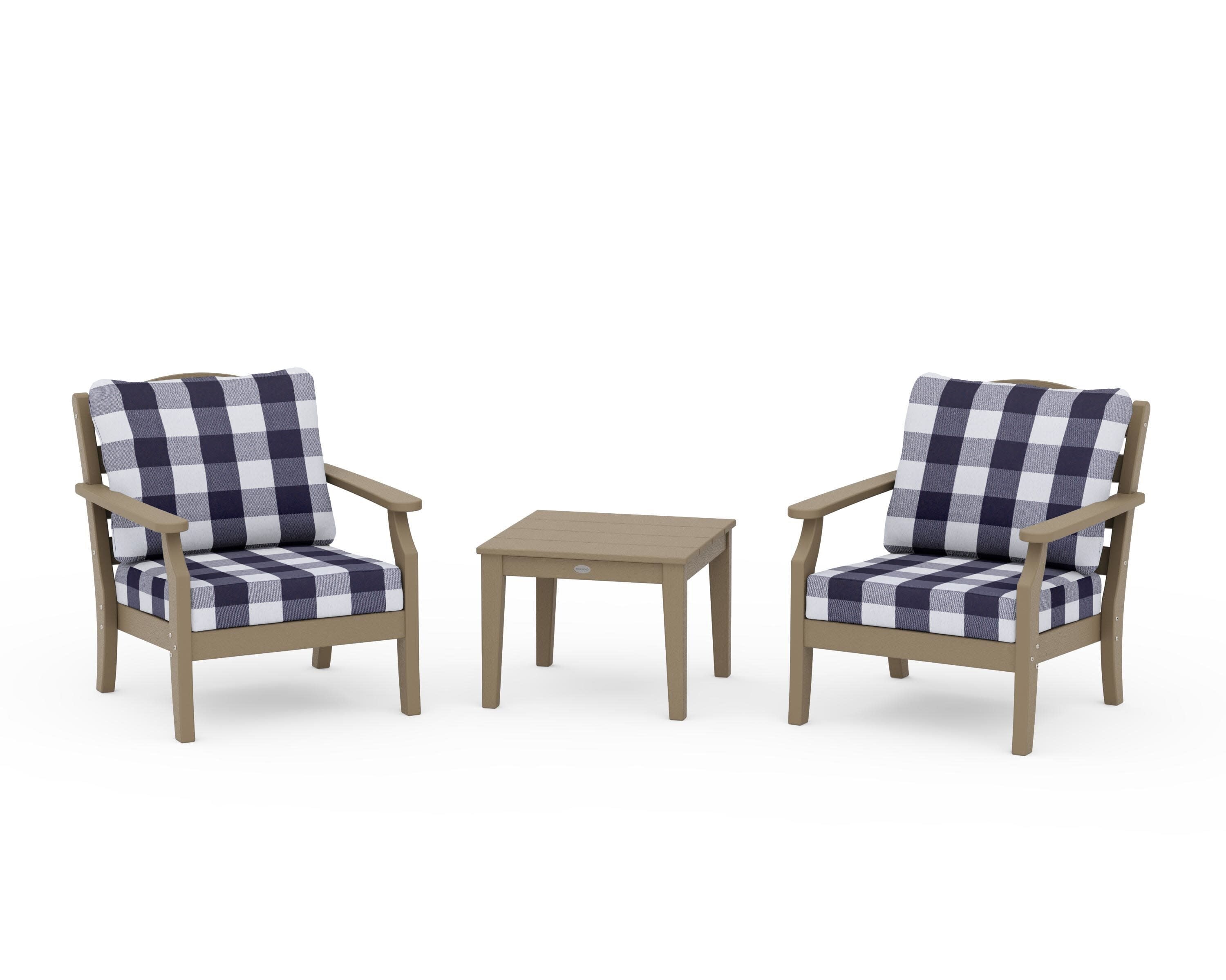 Savannah 3-Piece Deep Seating Set in Vintage Sahara / Buffalo Plaid Navy