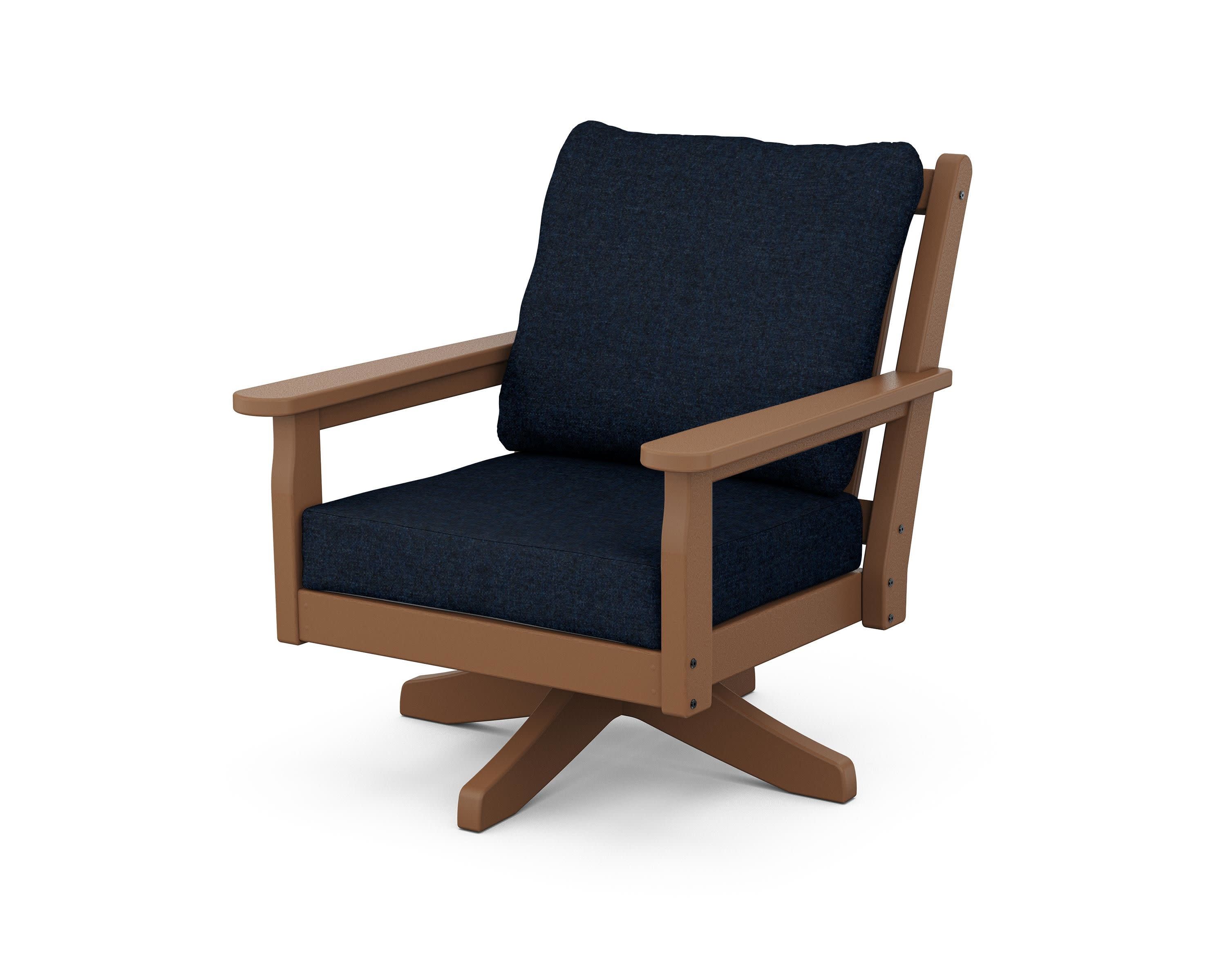 Chippendale Deep Seating Swivel Chair in Teak / Marine Indigo