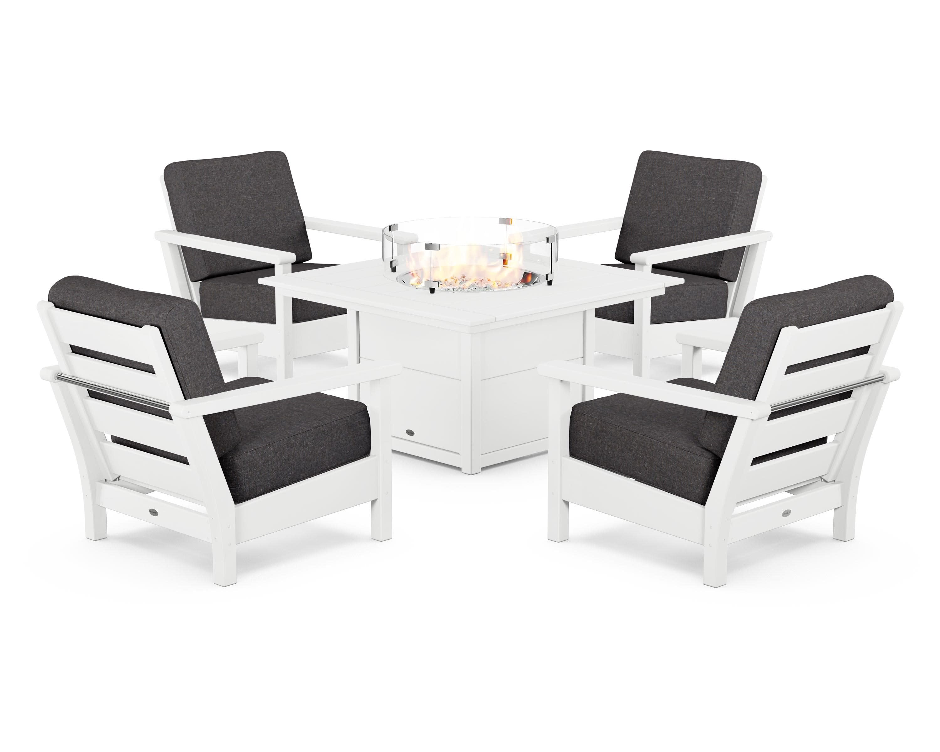 Harbour 5-Piece Conversation Set with Fire Pit Table in White / Ash Charcoal