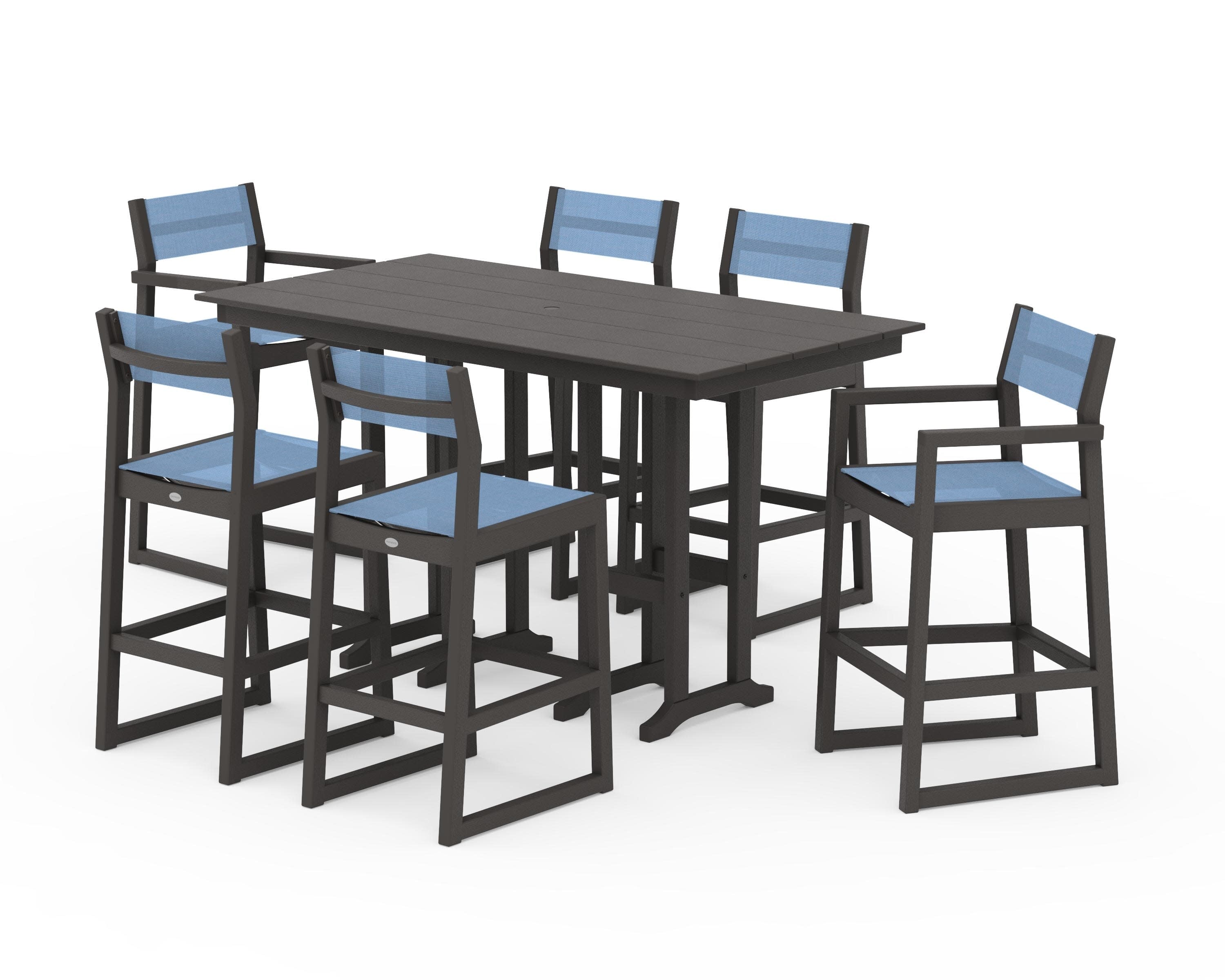 EDGE Sling 7-Piece Farmhouse Bar Set in Vintage Coffee / Poolside Sling