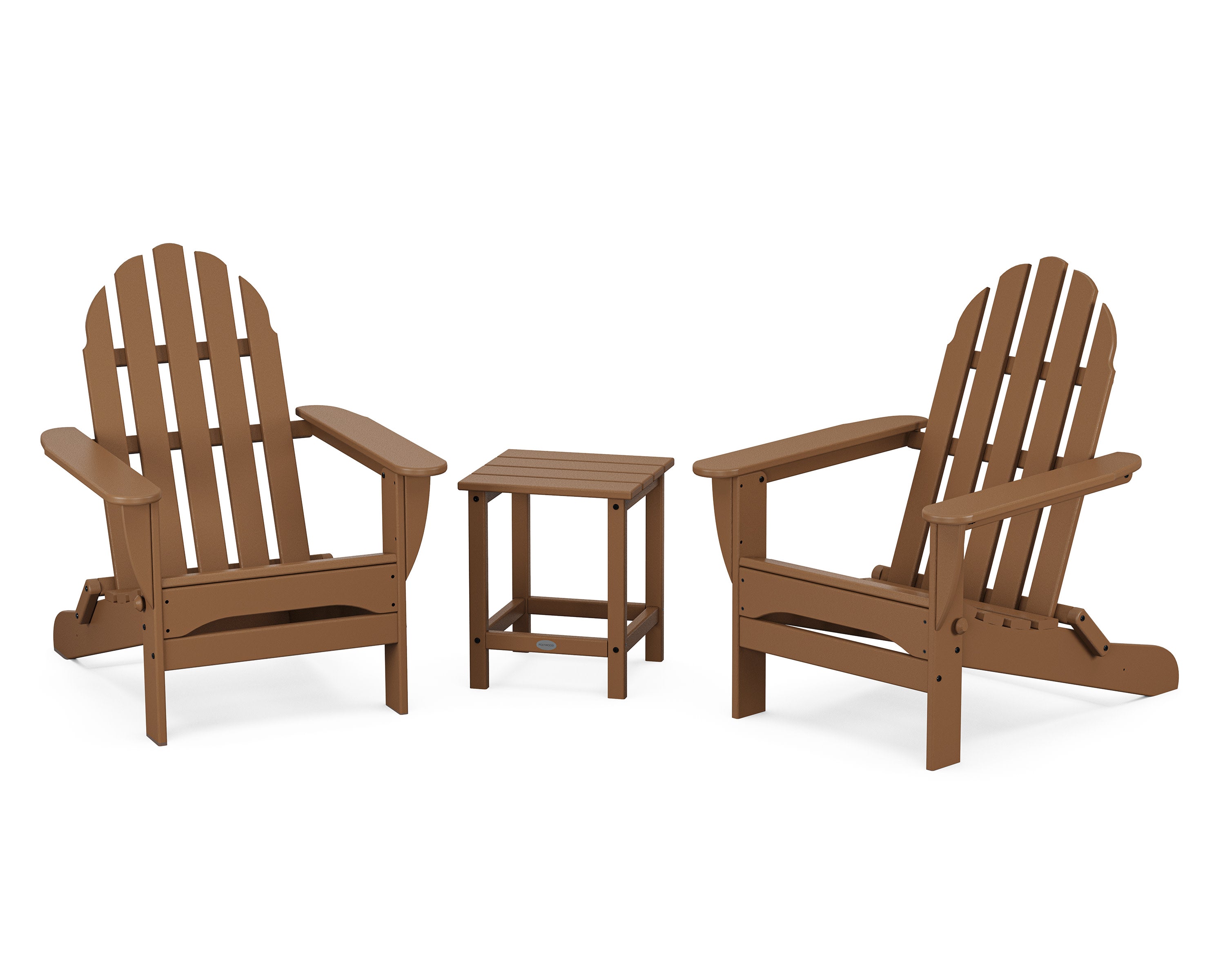 Classic Folding Adirondack 3-Piece Set with Long Island 18" Side Table in Teak