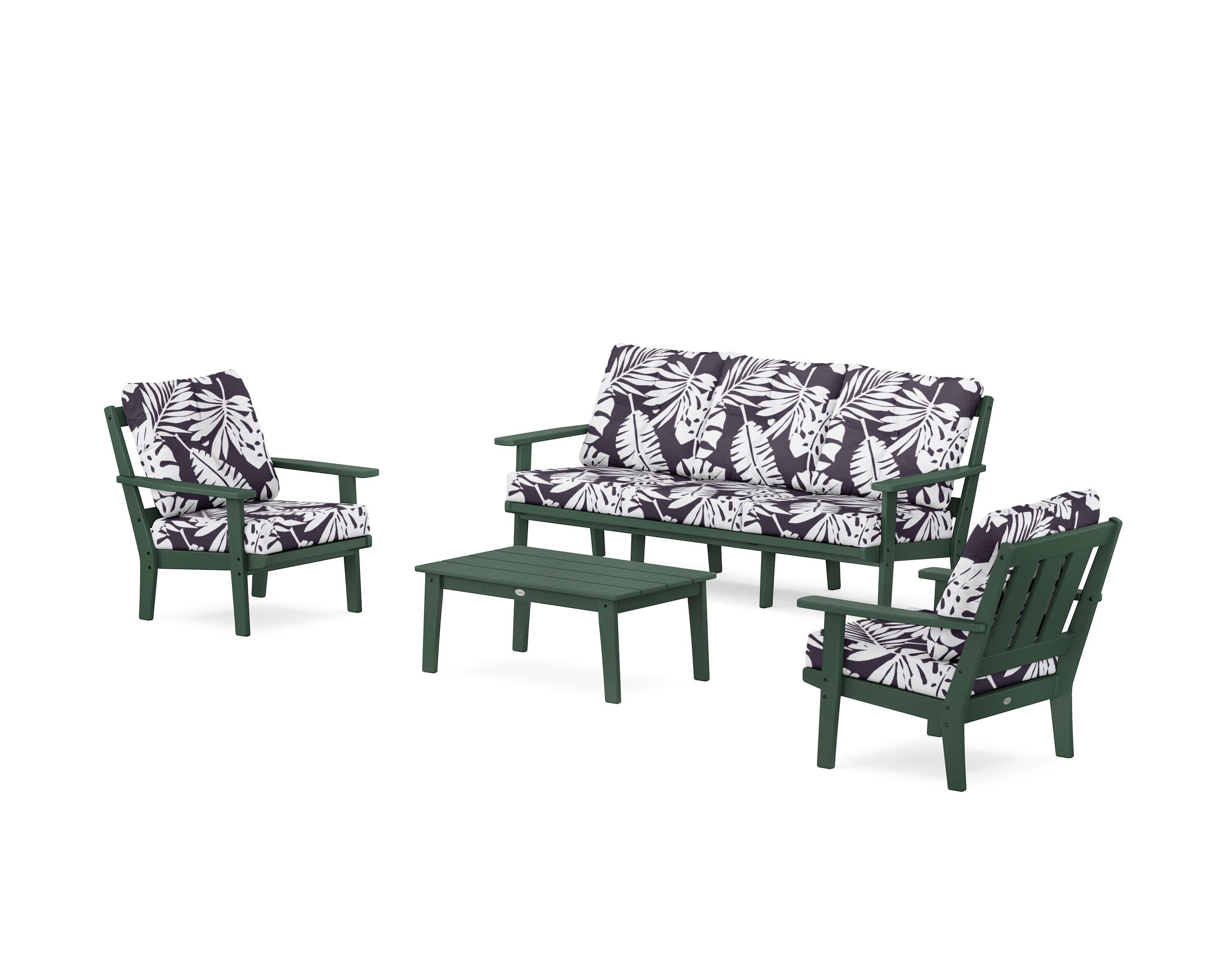 Oxford 4-Piece Deep Seating Set with Sofa in Green / Leaf Navy