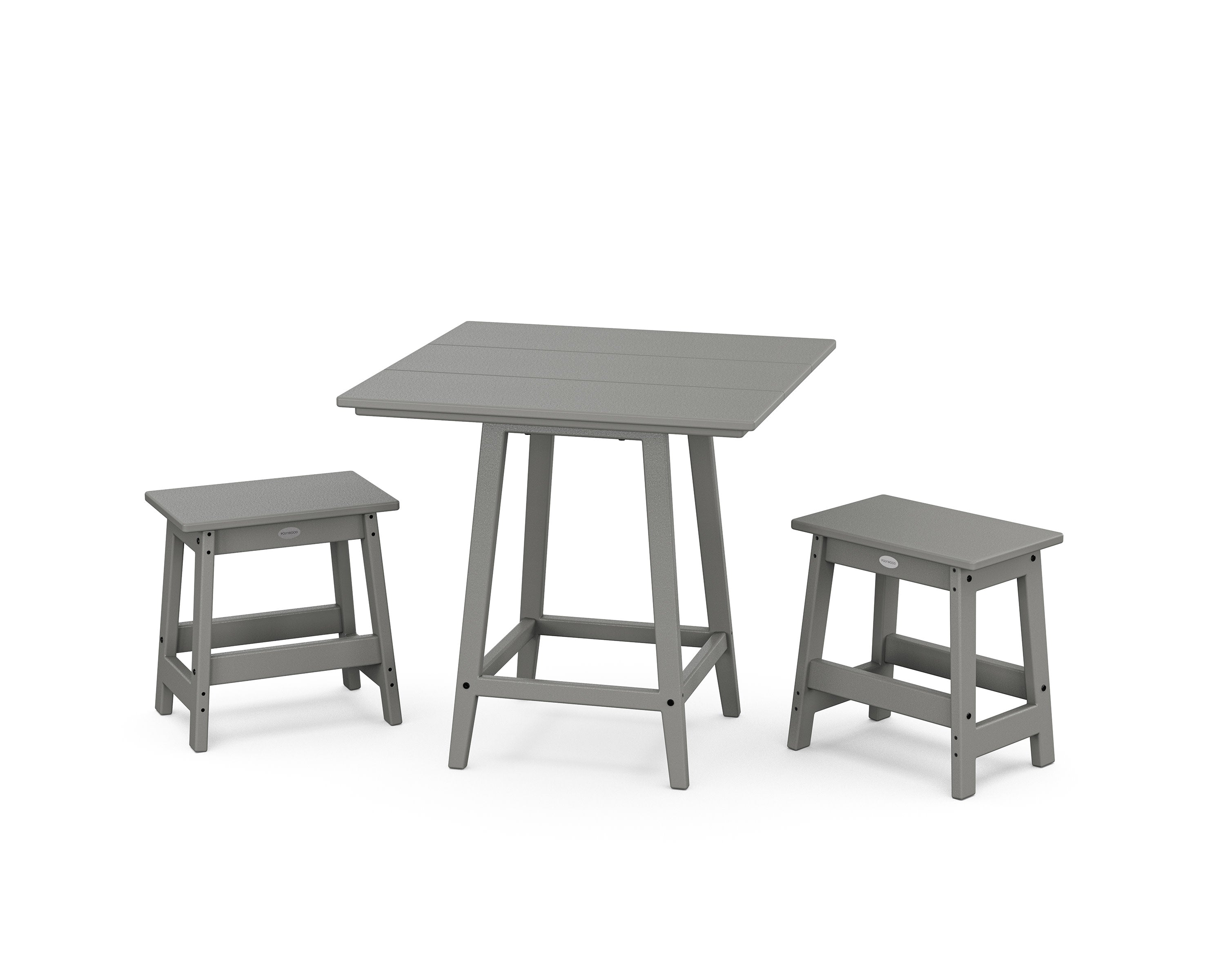 Modern Studio Stool 3-Piece Square Bistro Set in Slate Grey