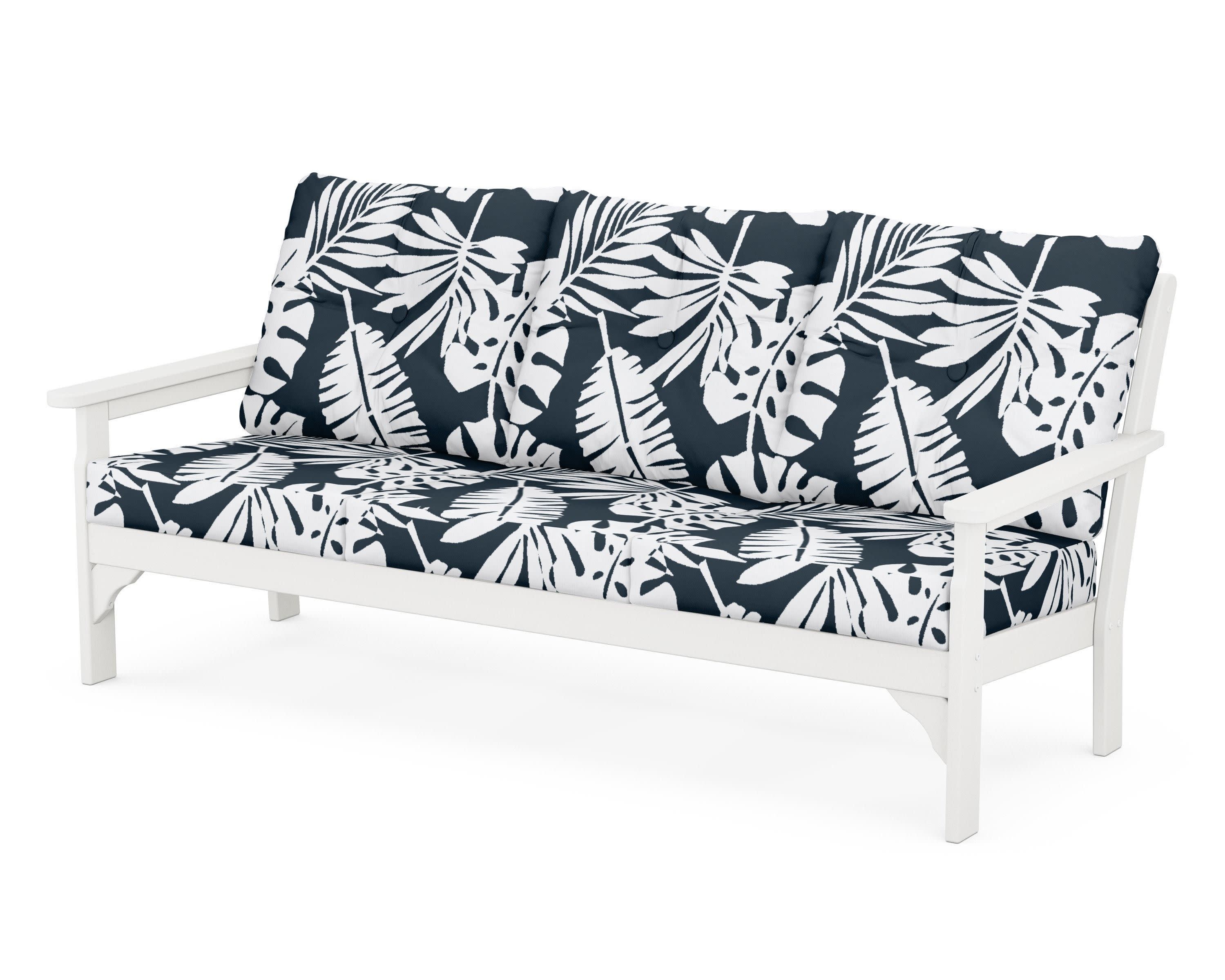 Vineyard Deep Seating Sofa in White / Leaf Marine Indigo
