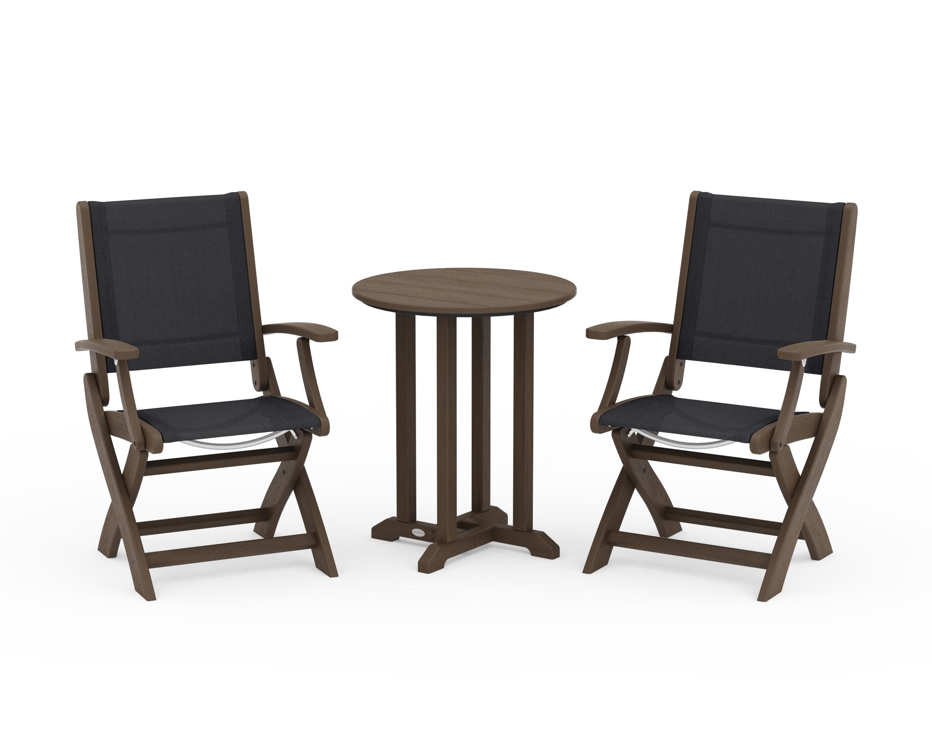 Coastal Folding 3-Piece Round Bistro Dining Set in Kona / Black Sling