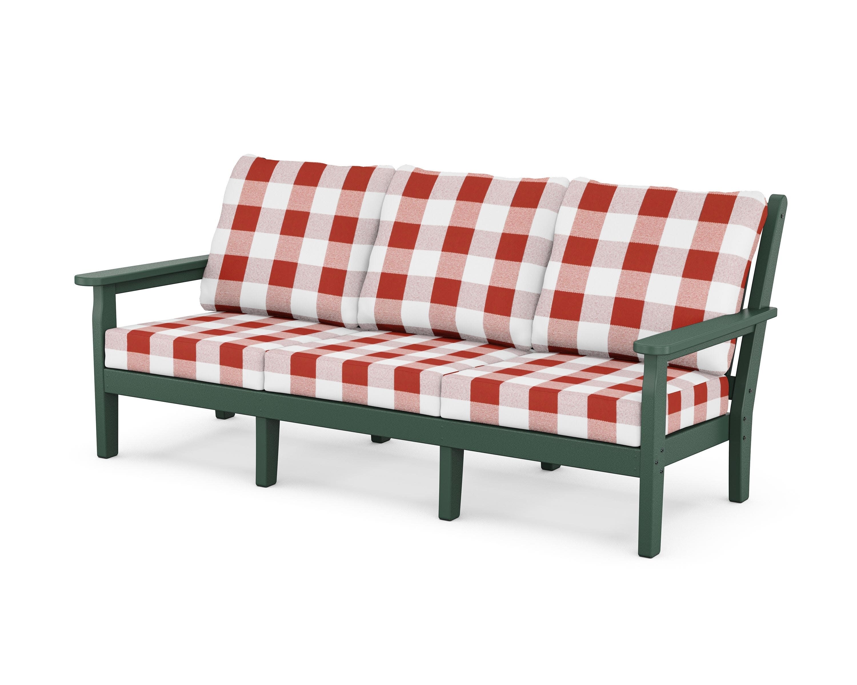 Chippendale Deep Seating Sofa in Green / Buffalo Plaid Crimson