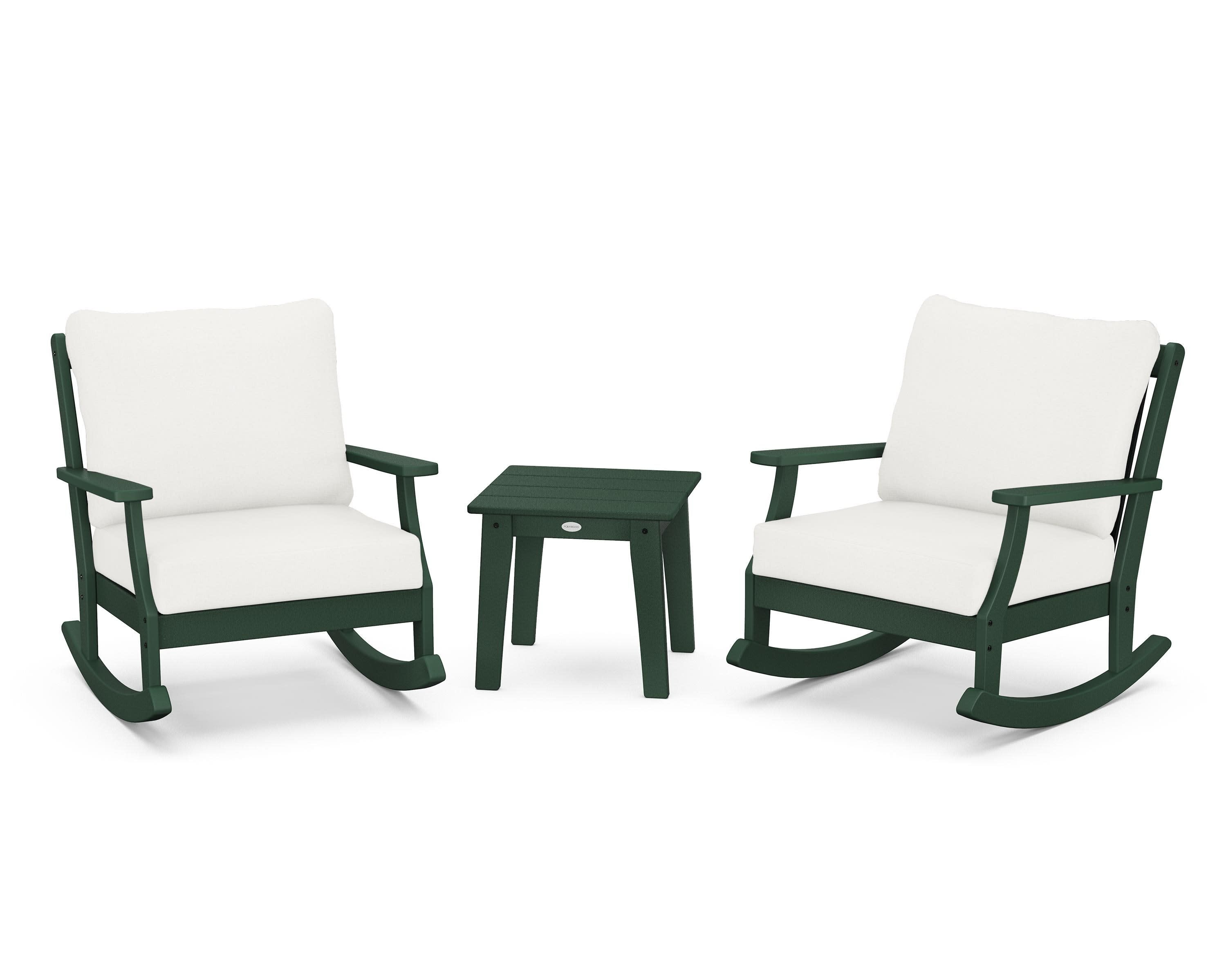 Braxton 3-Piece Deep Seating Rocker Set in Green / Natural Linen