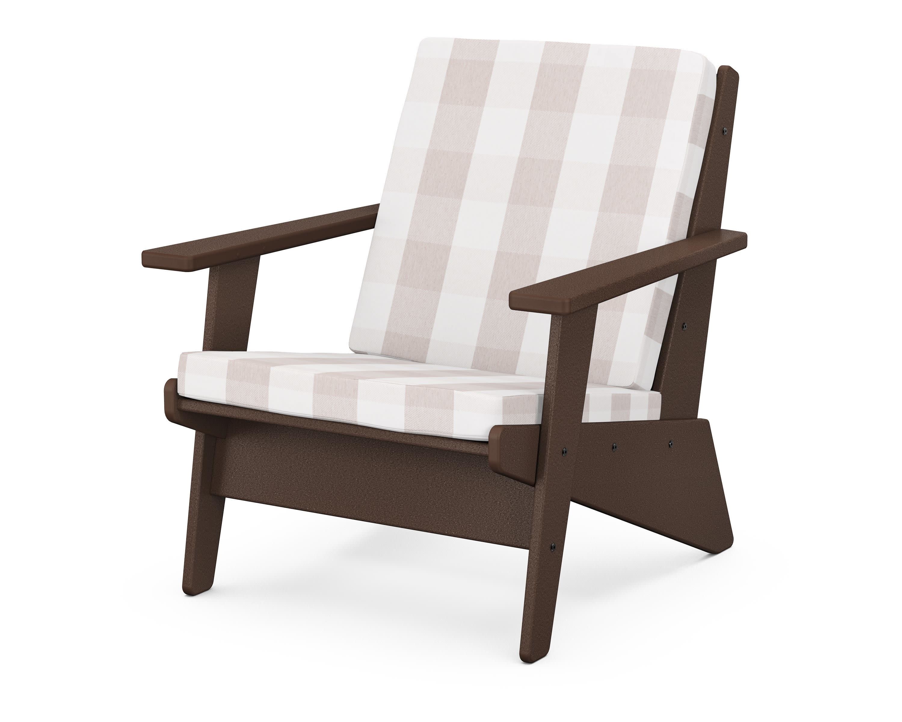 Riviera Modern Lounge Chair in Mahogany / Buffalo Plaid Dune Burlap
