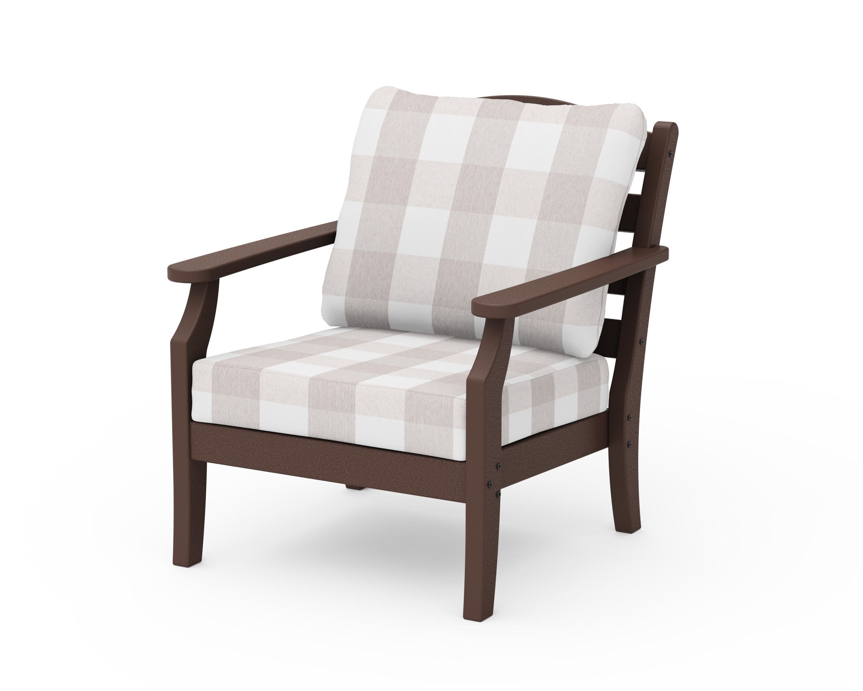 Savannah Deep Seating Chair in Mahogany / Buffalo Plaid Dune Burlap