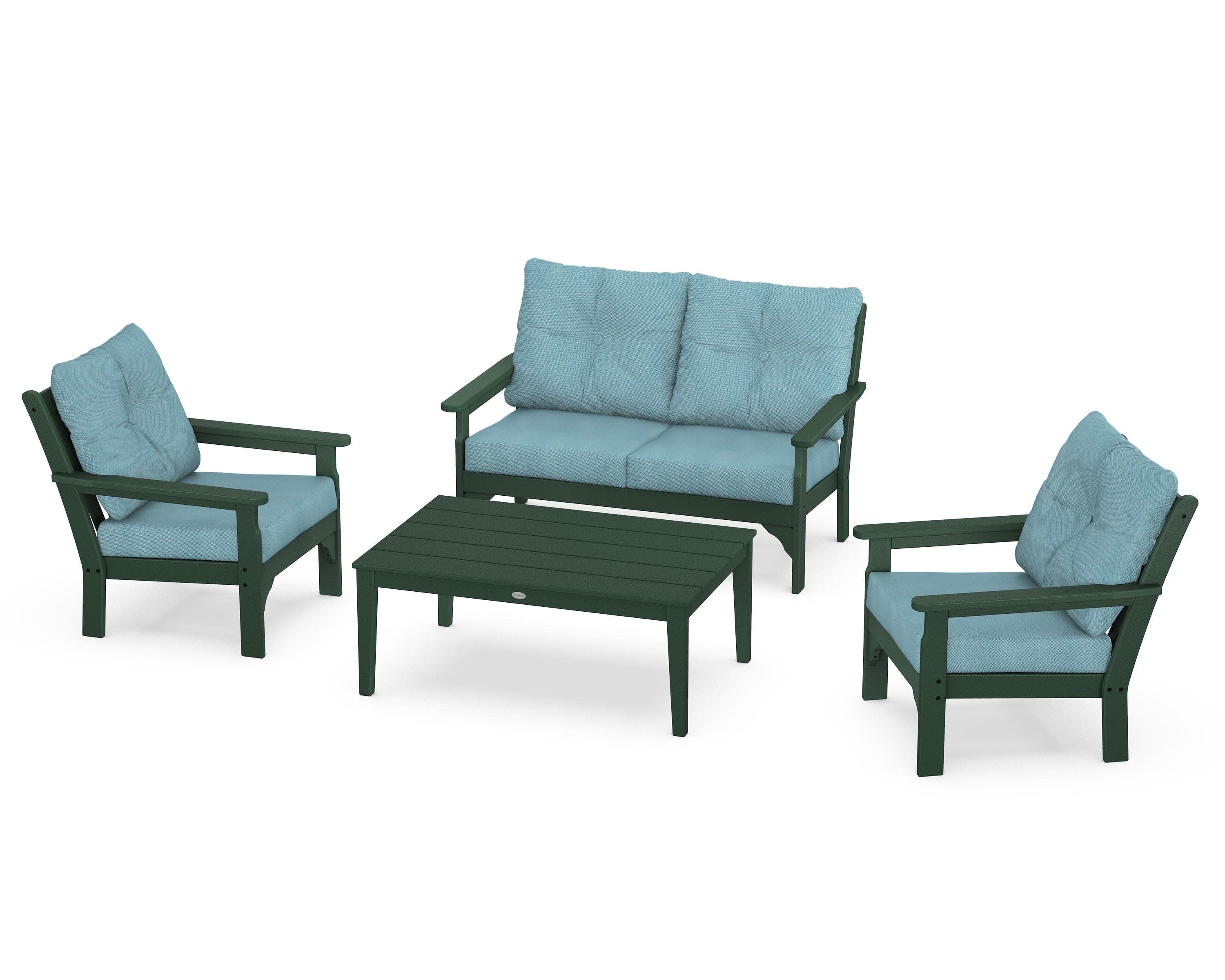 Vineyard 4-Piece Deep Seating Set in Green / Lattice Sky Blue