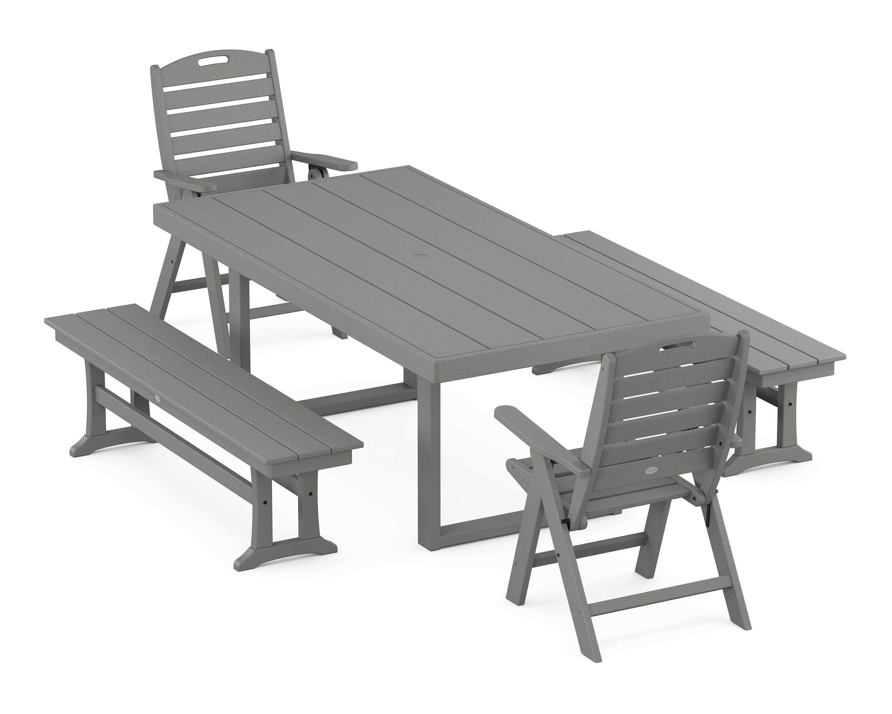 Nautical Folding Highback 5-Piece Dining Set with Trestle Legs in Slate Grey