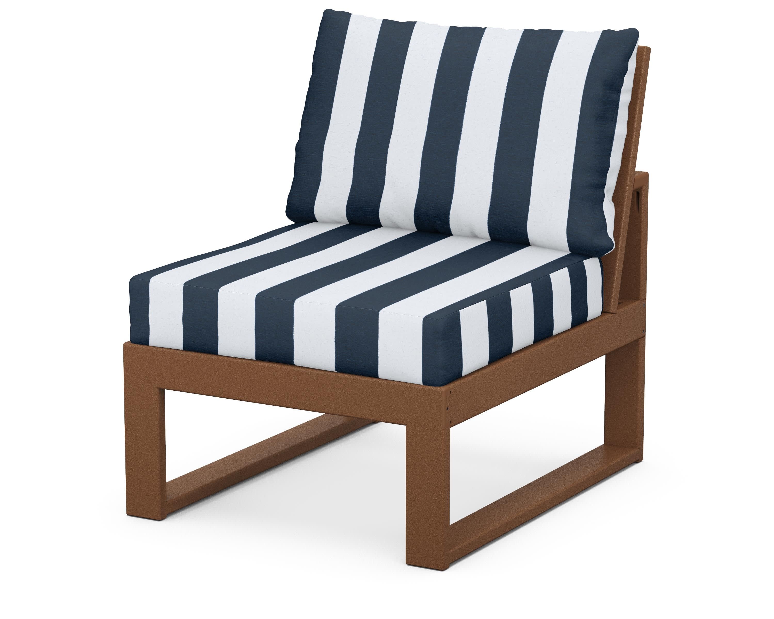Modular Armless Chair in Teak / Cabana Stripe Marine Indigo