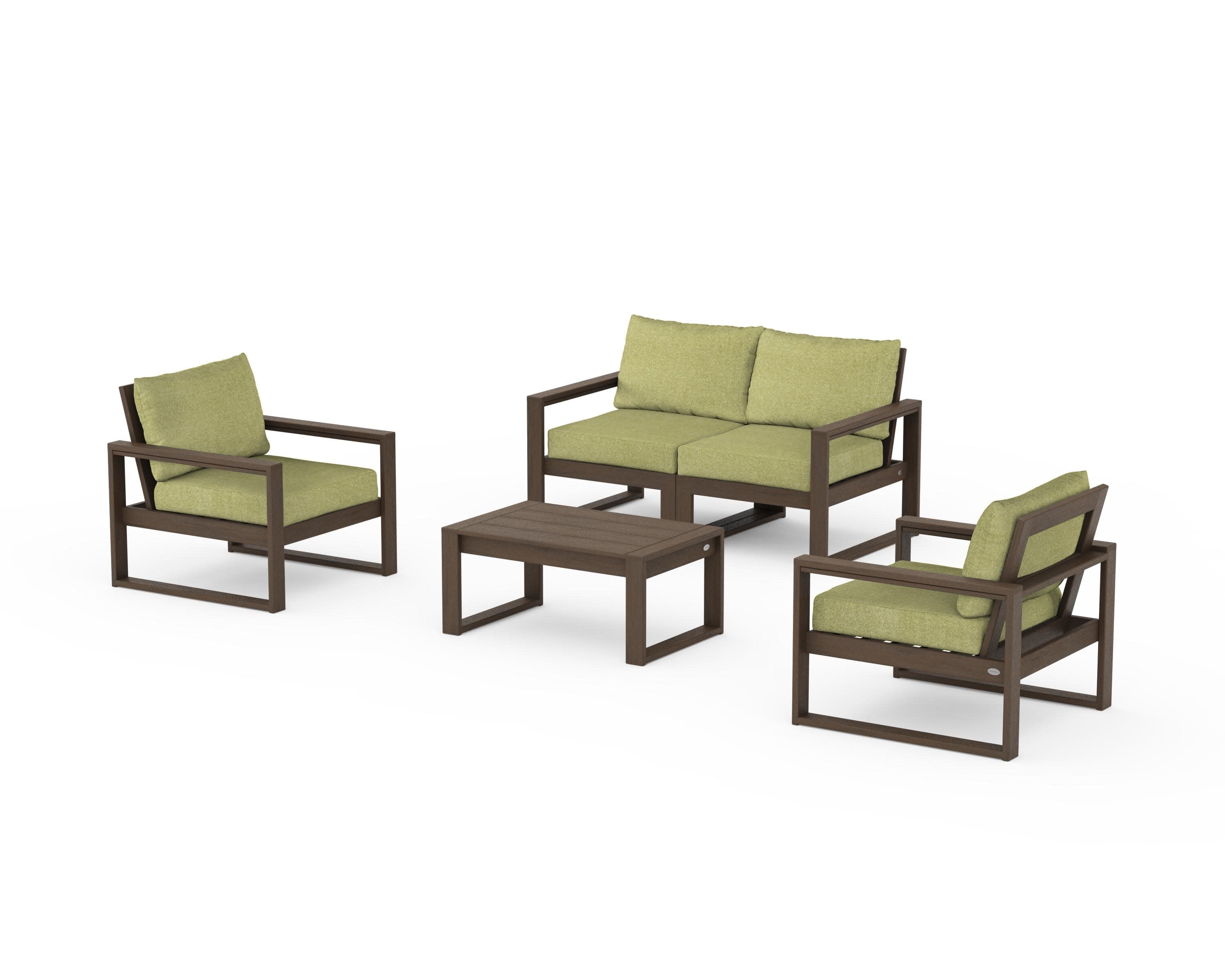 EDGE Sectional 4-Piece Deep Seating Set with Loveseat in Kona / Chartreuse Boucle