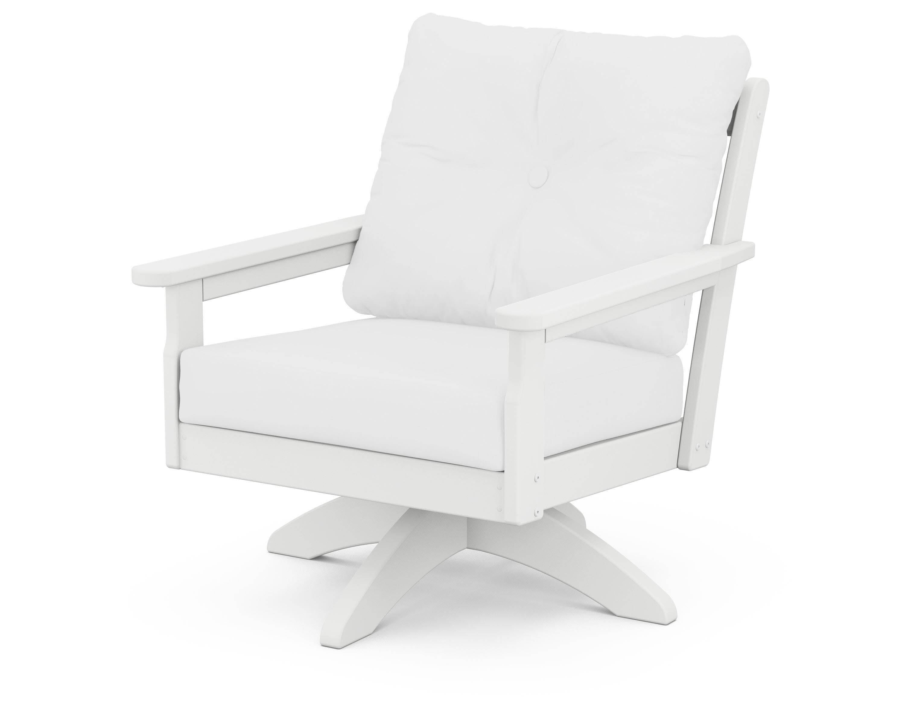 Vineyard Deep Seating Swivel Chair in White / Natural