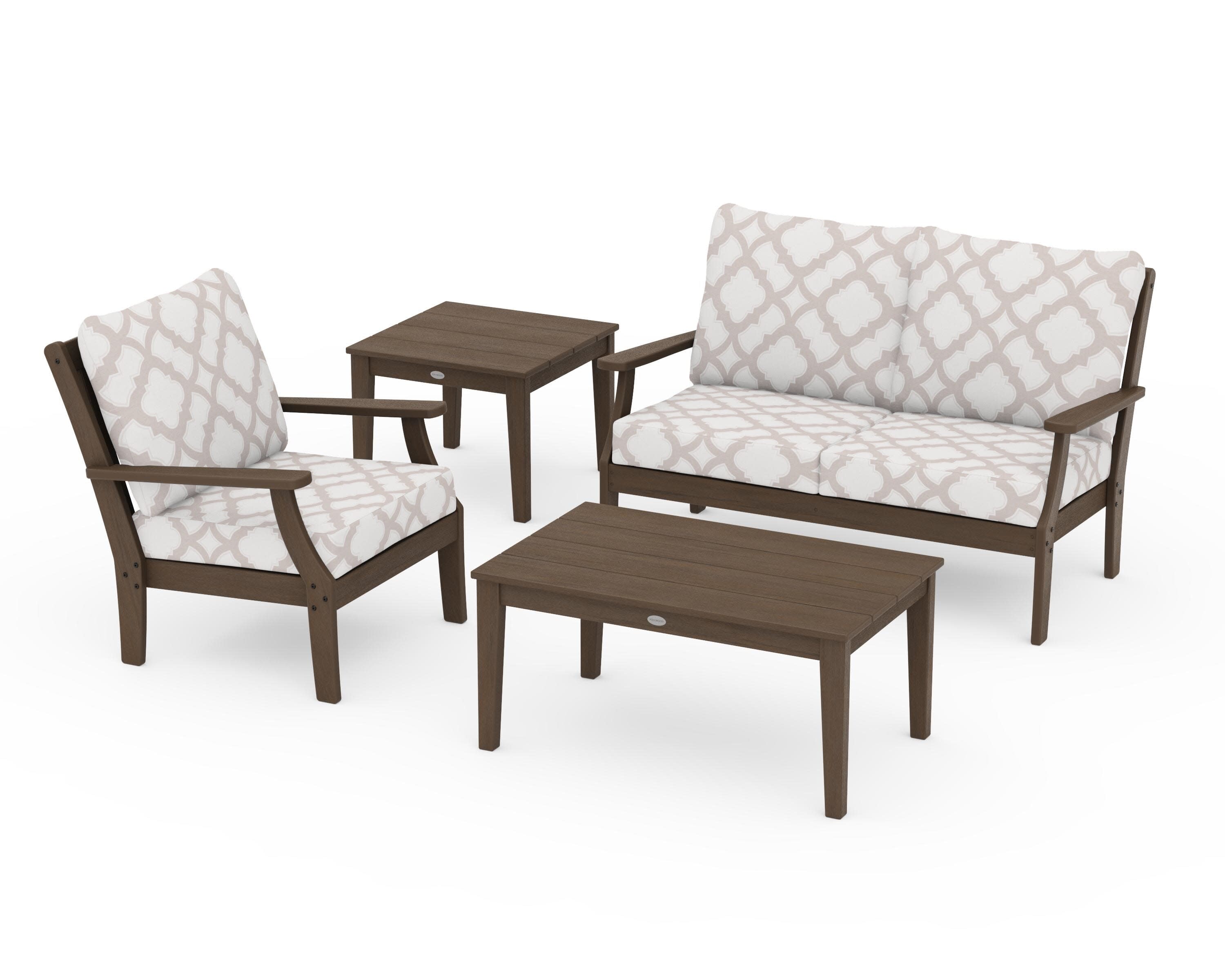 Braxton 4-Piece Deep Seating Set in Kona / Trellis Dune Burlap