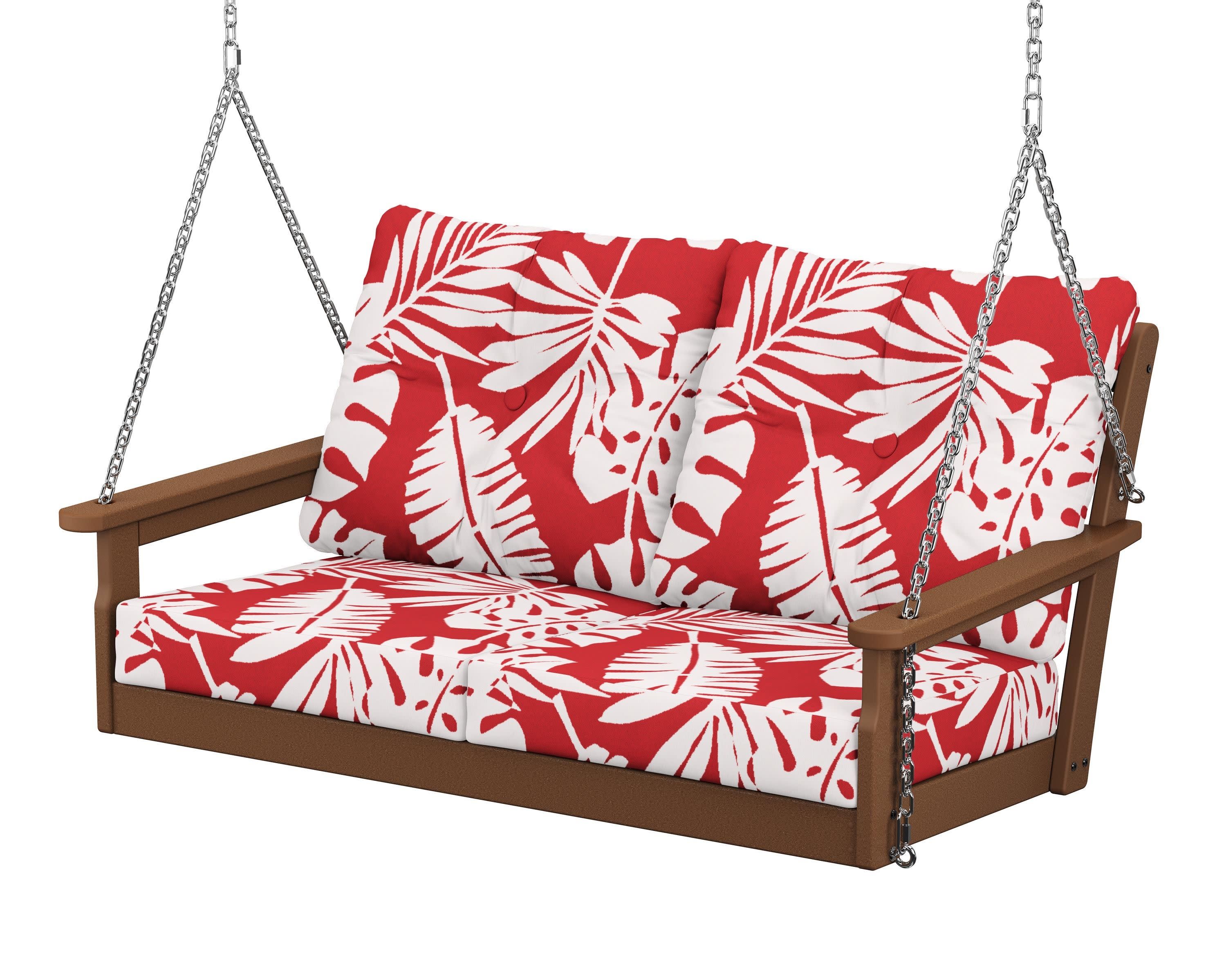 Vineyard Deep Seating Swing in Teak / Leaf Crimson