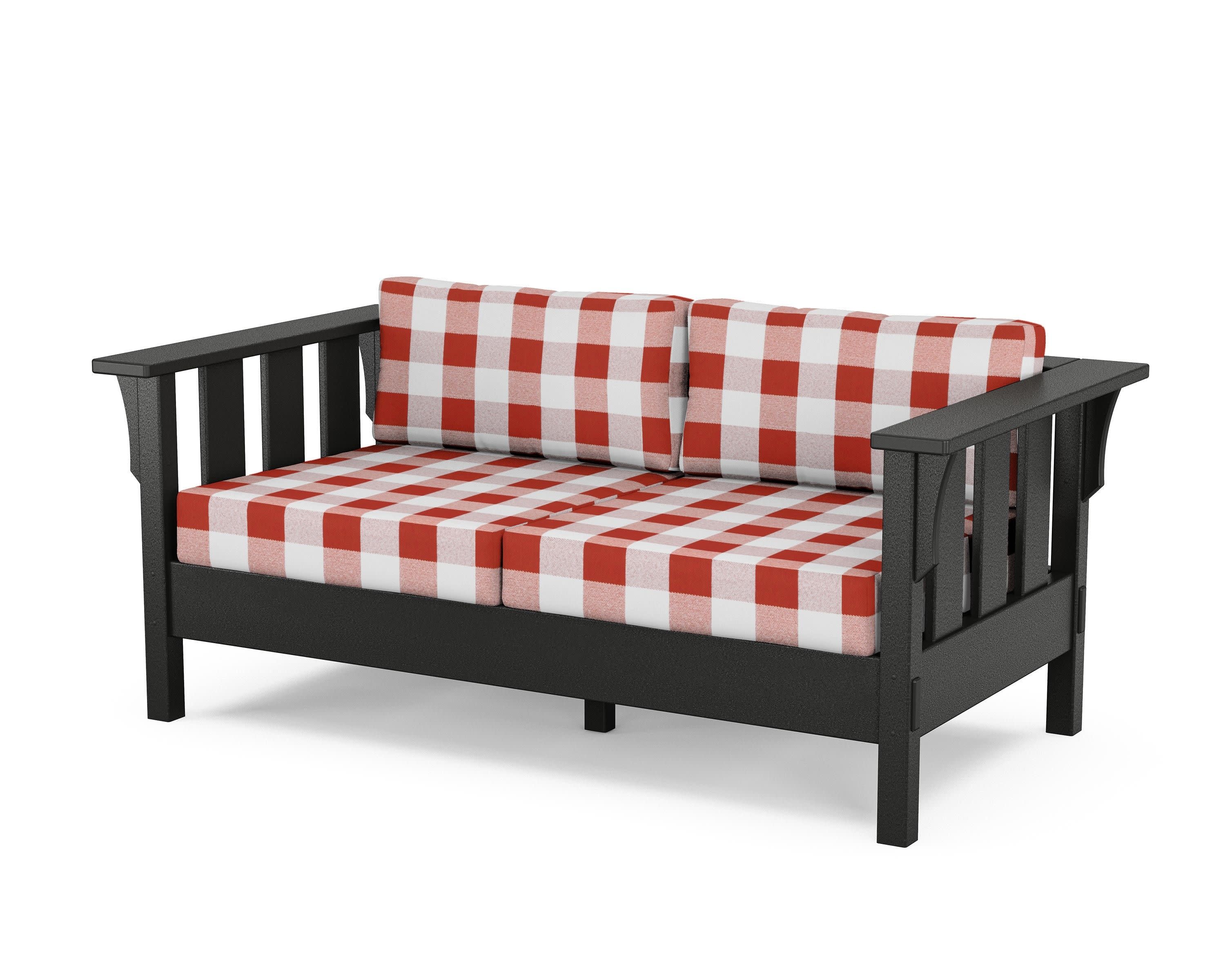 Acadia Deep Seating Loveseat in Black / Buffalo Plaid Crimson