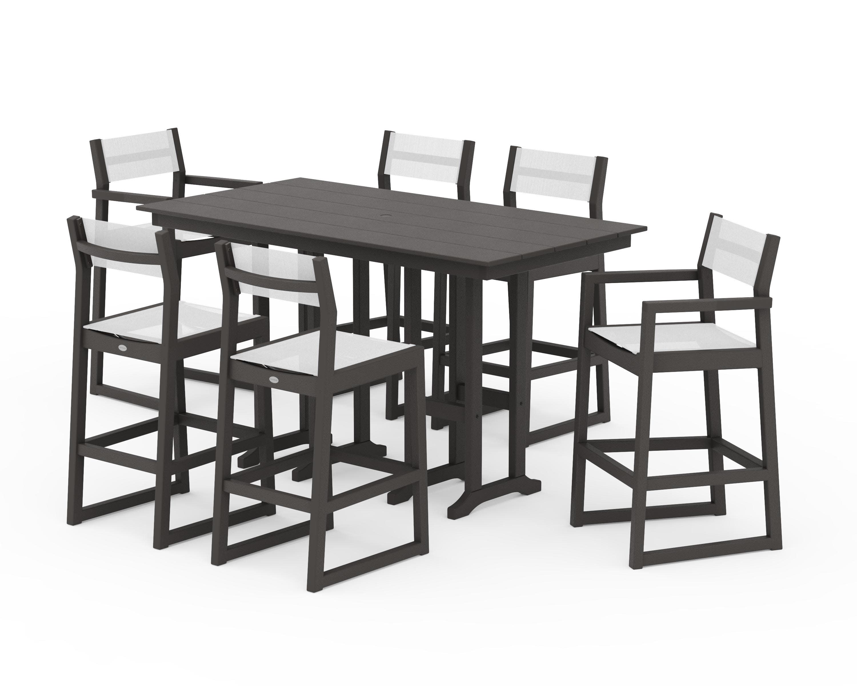 EDGE Sling 7-Piece Farmhouse Bar Set in Vintage Coffee / White Sling