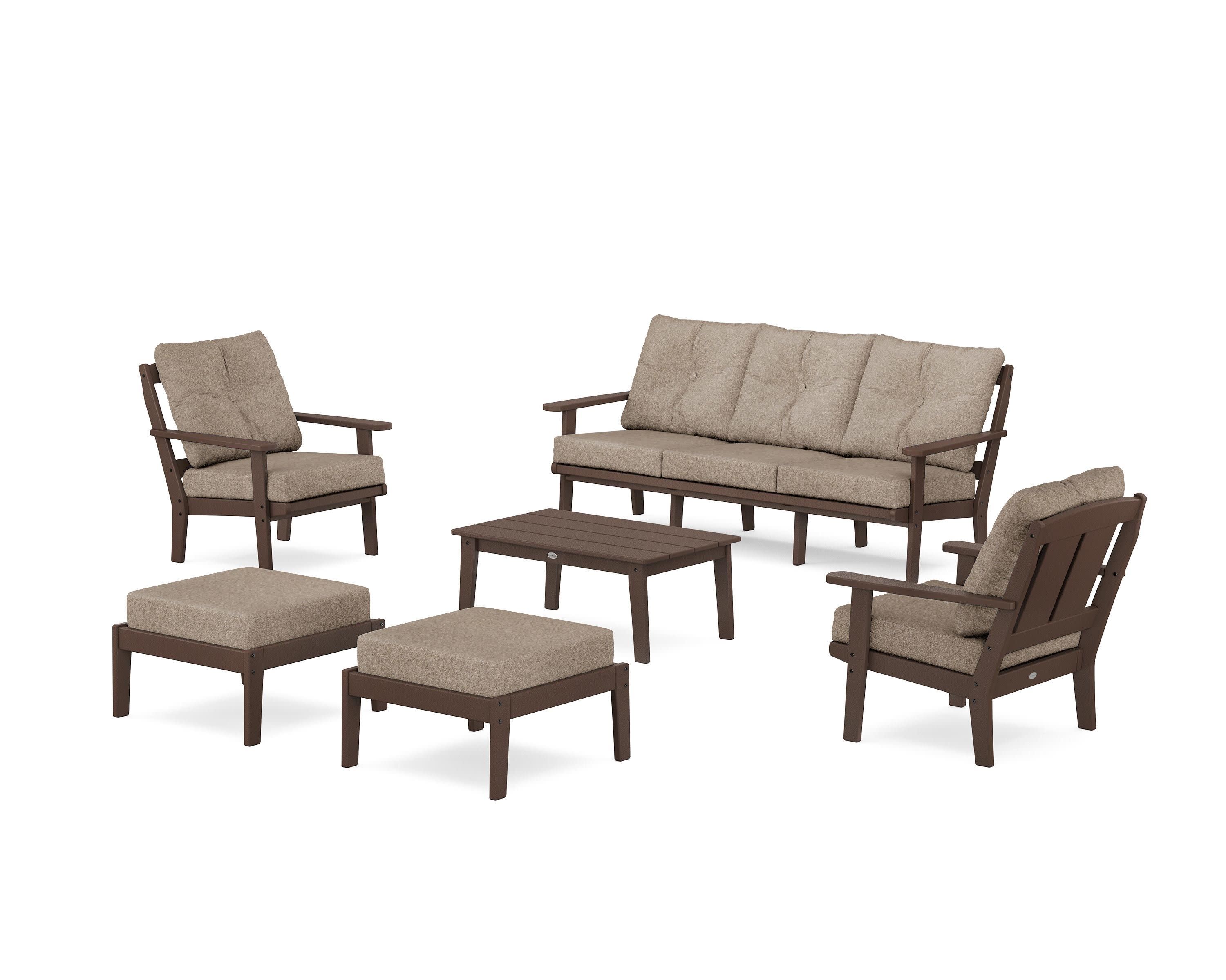 Mission 6-Piece Lounge Sofa Set in Mahogany / Spiced Burlap