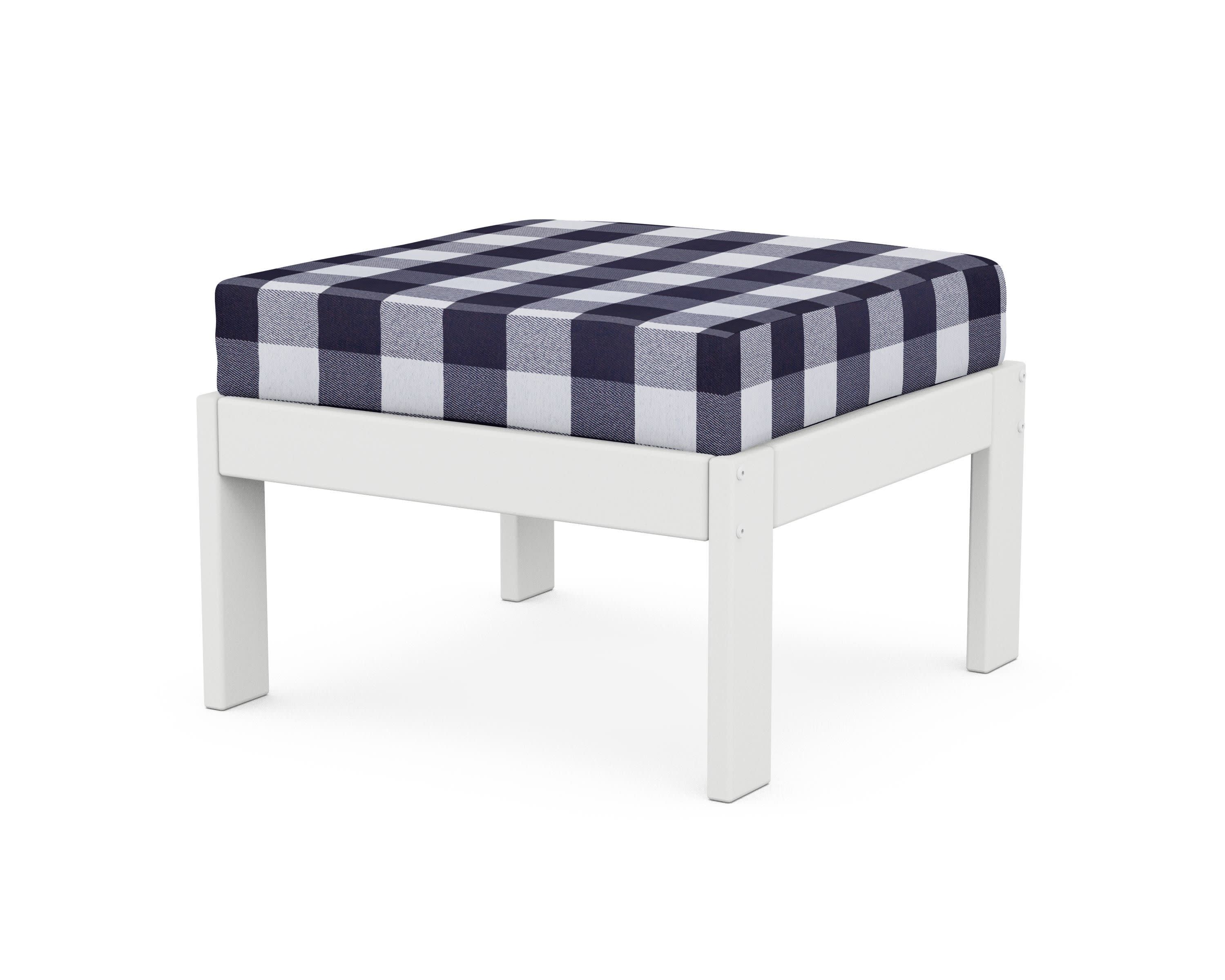 Vineyard Modular Ottoman in White / Buffalo Plaid Navy