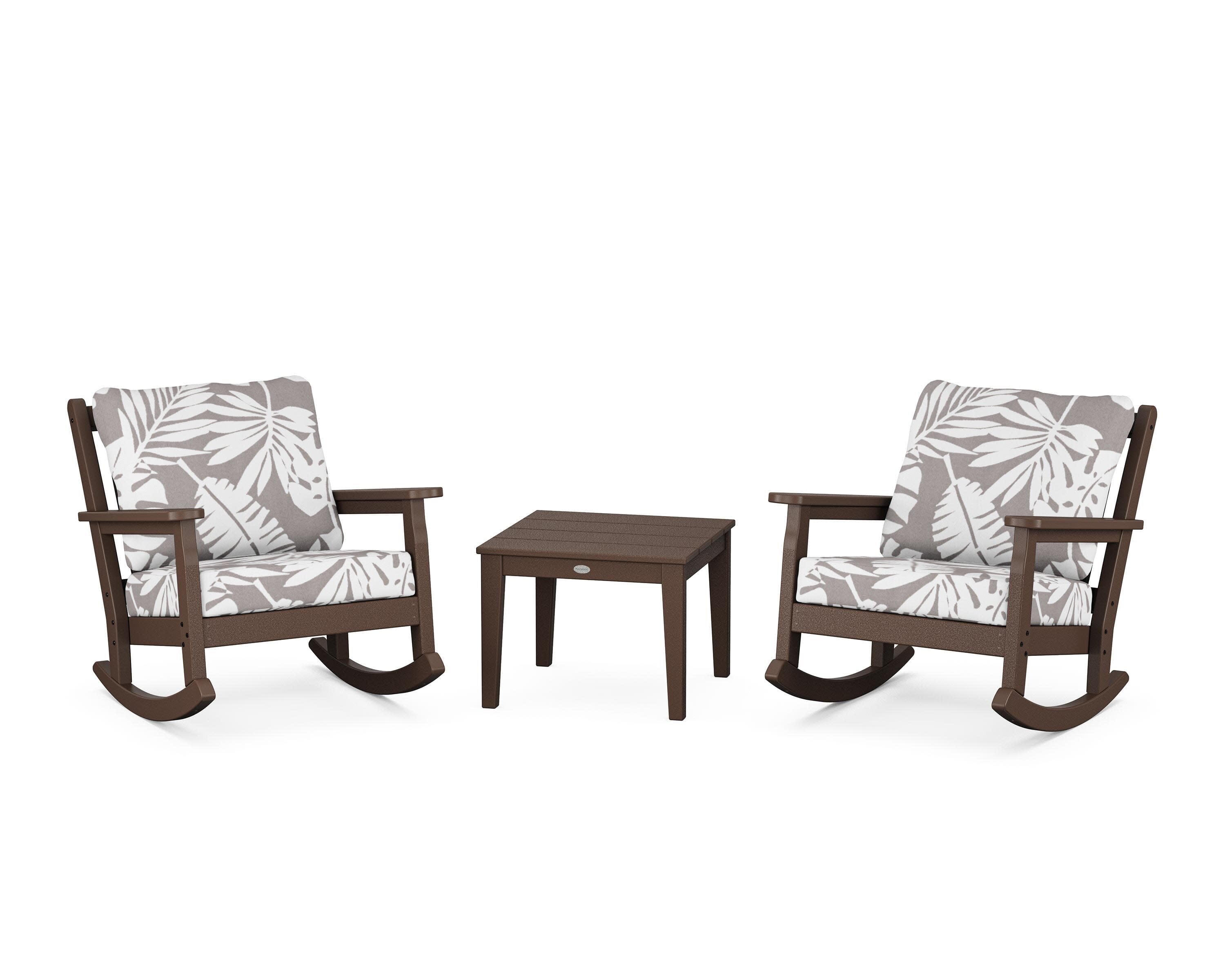 Chippendale 3-Piece Deep Seating Rocker Set in Mahogany / Leaf Grey Mist