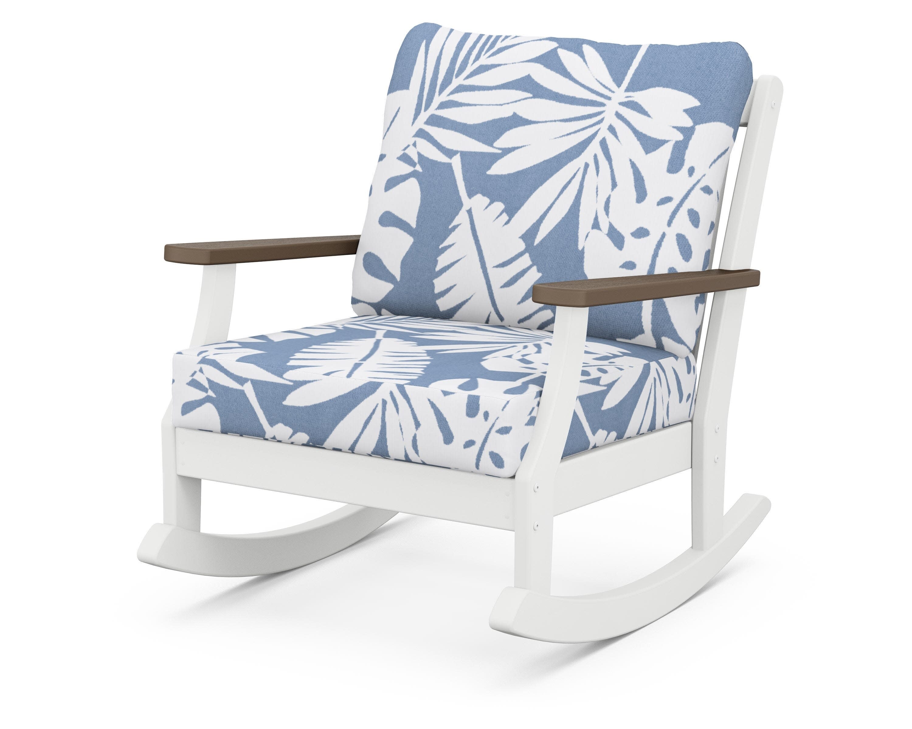 Braxton Deep Seating Rocking Chair in White / Kona / Leaf Sky Blue