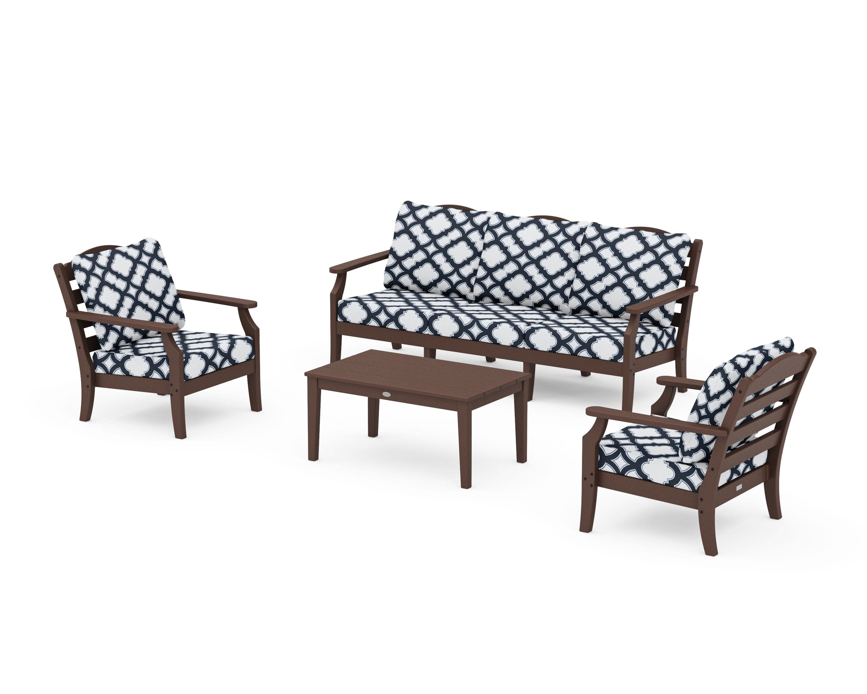 Savannah 4-Piece Deep Seating Set with Sofa in Mahogany / Trellis Marine Indigo