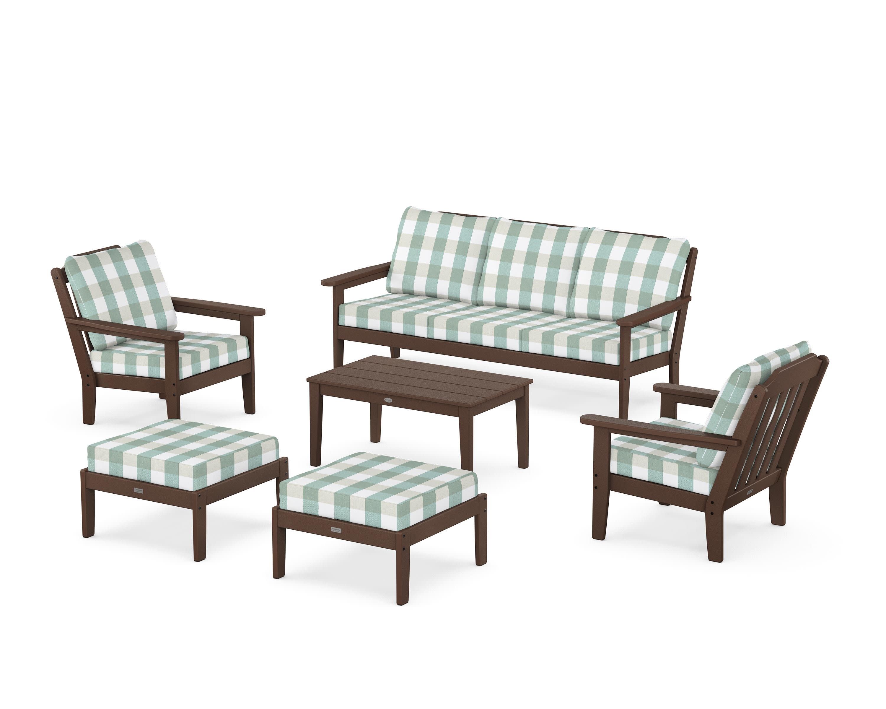 Cottage 6-Piece Lounge Sofa Set in Mahogany / Buffalo Plaid Glacier Spa