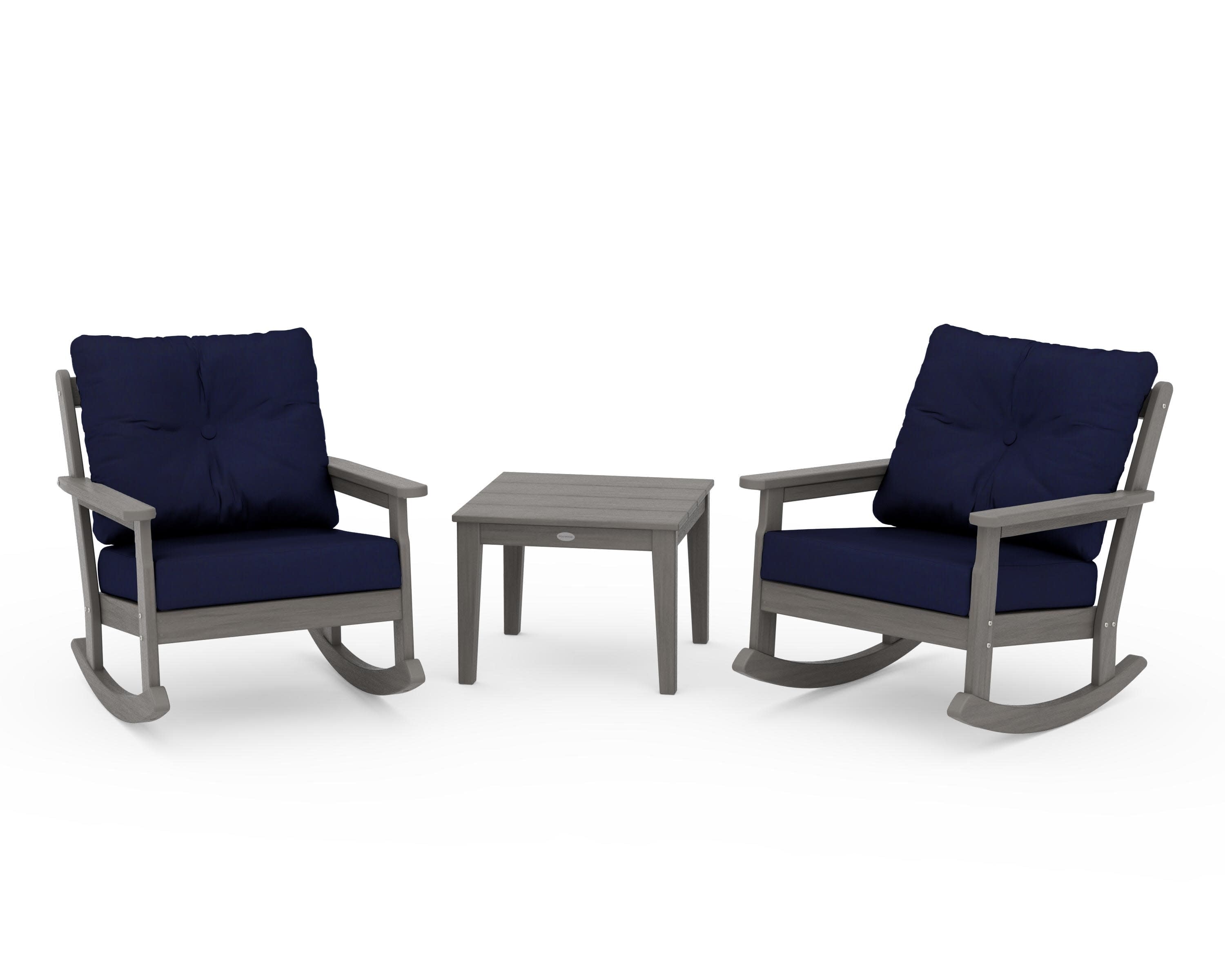 Vineyard 3-Piece Deep Seating Rocker Set in Driftwood / Navy