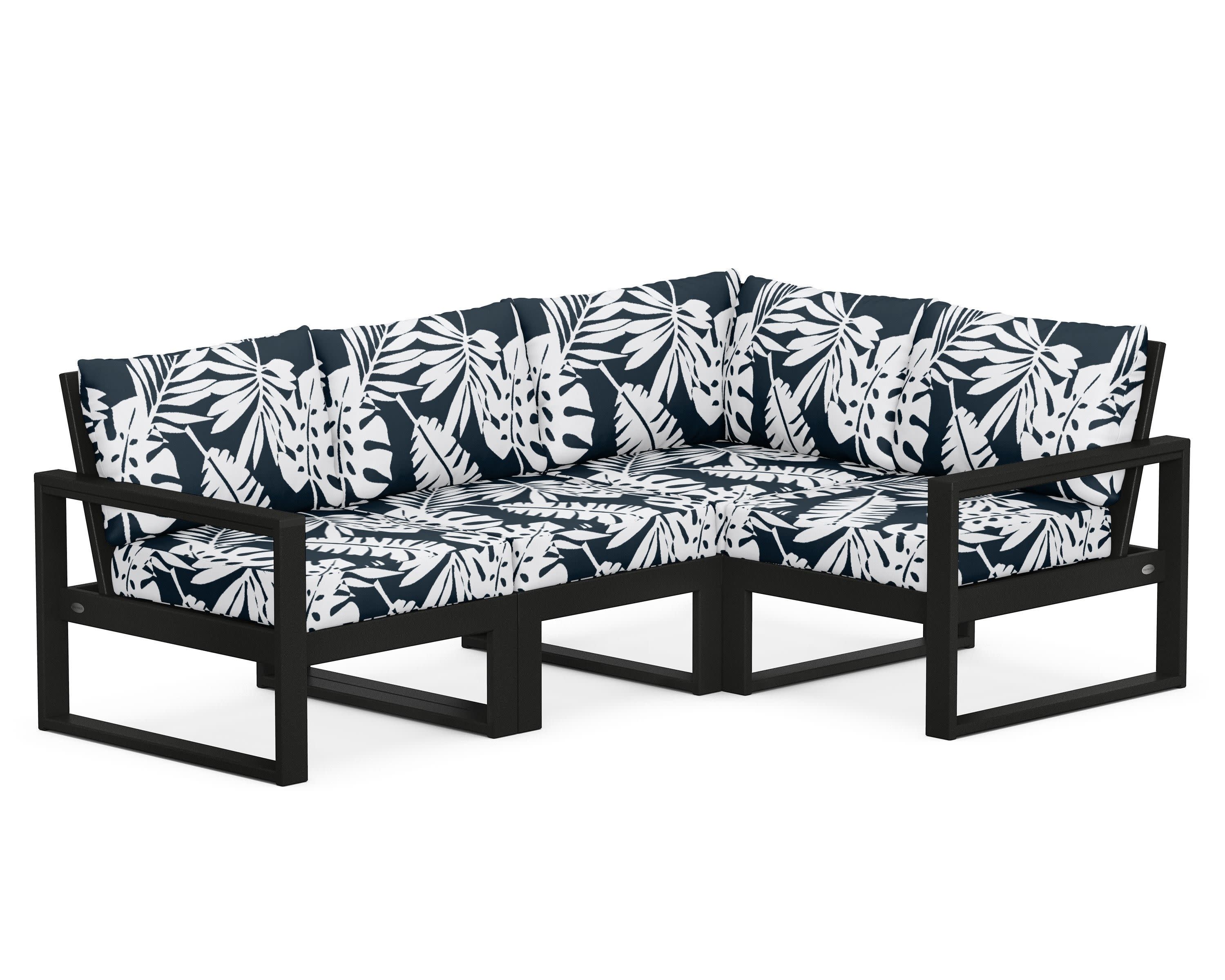 EDGE 4-Piece Modular Deep Seating Set in Black / Leaf Marine Indigo