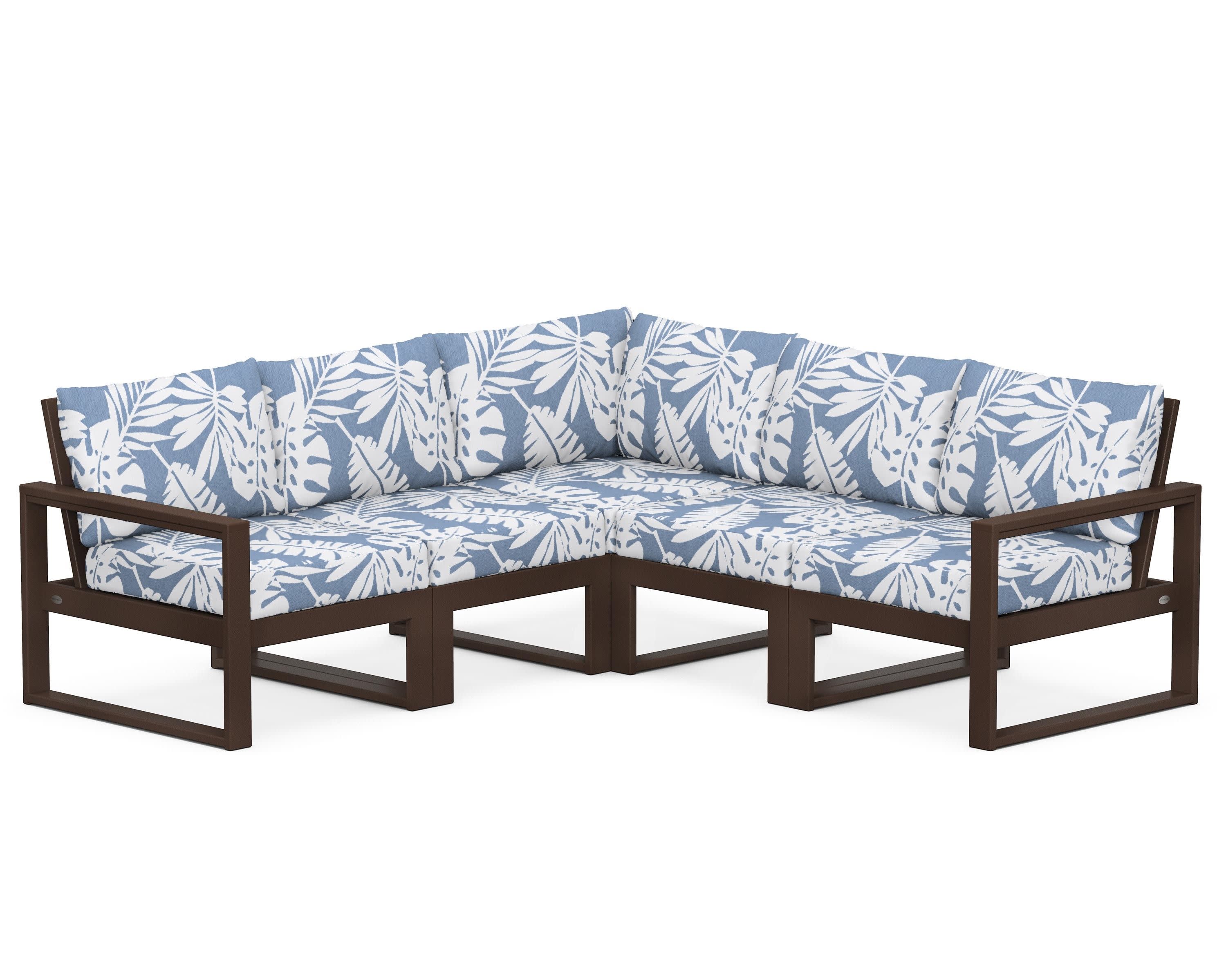 EDGE 5-Piece Modular Deep Seating Set in Mahogany / Leaf Sky Blue