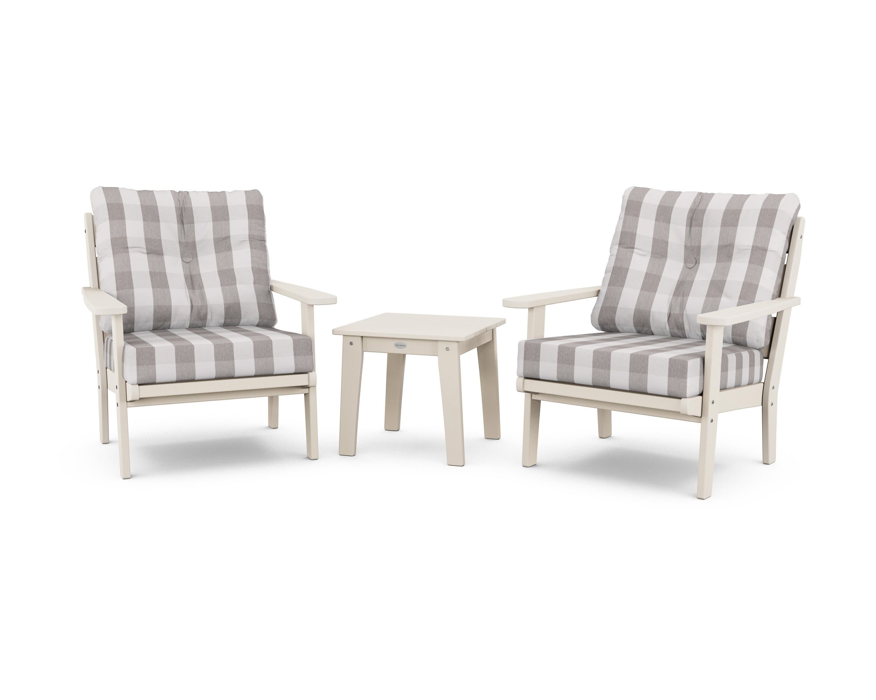 Lakeside 3-Piece Deep Seating Chair Set in Sand / Buffalo Plaid Grey Mist