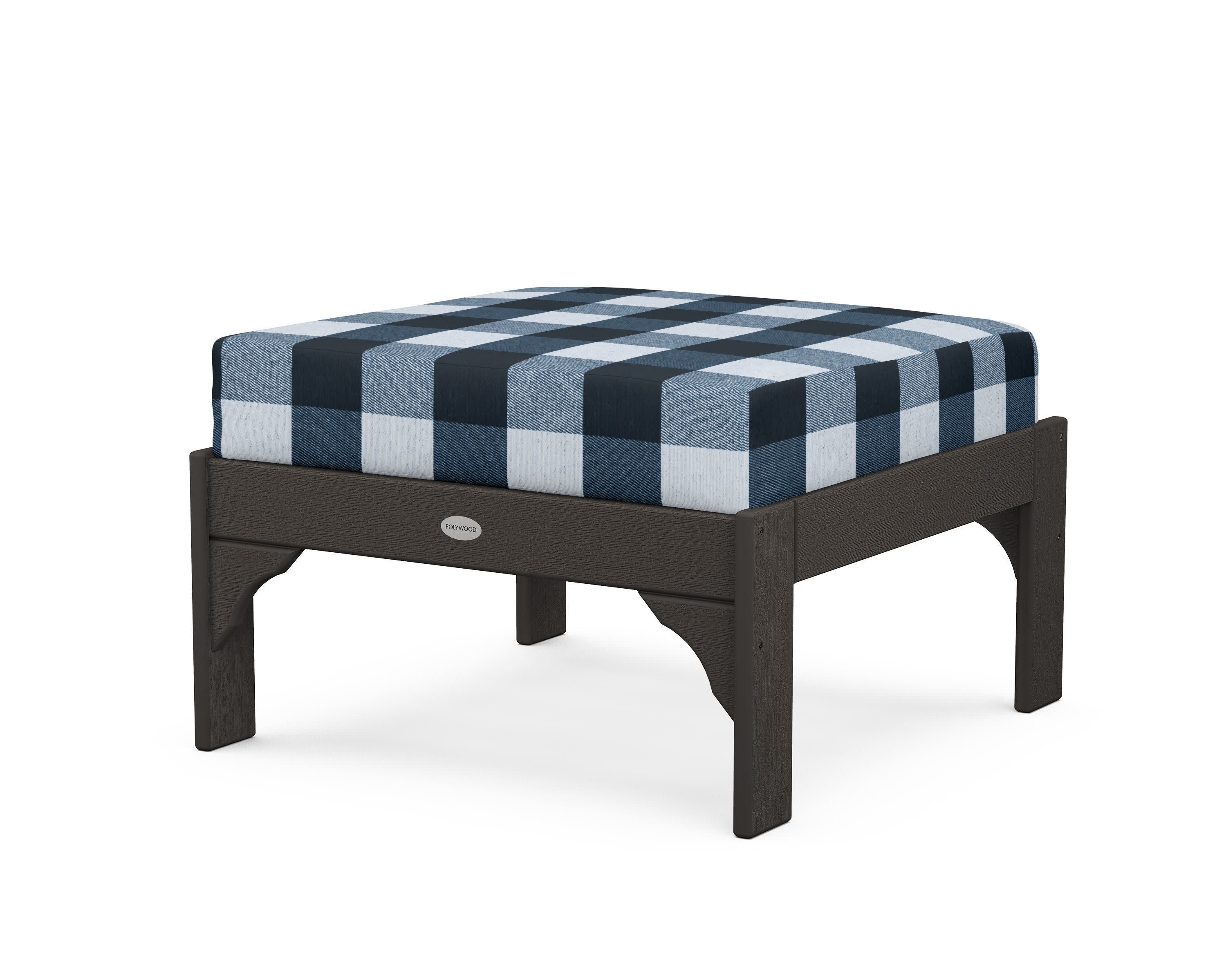 Vineyard Deep Seating Ottoman in Vintage Coffee / Buffalo Plaid Marine Indigo