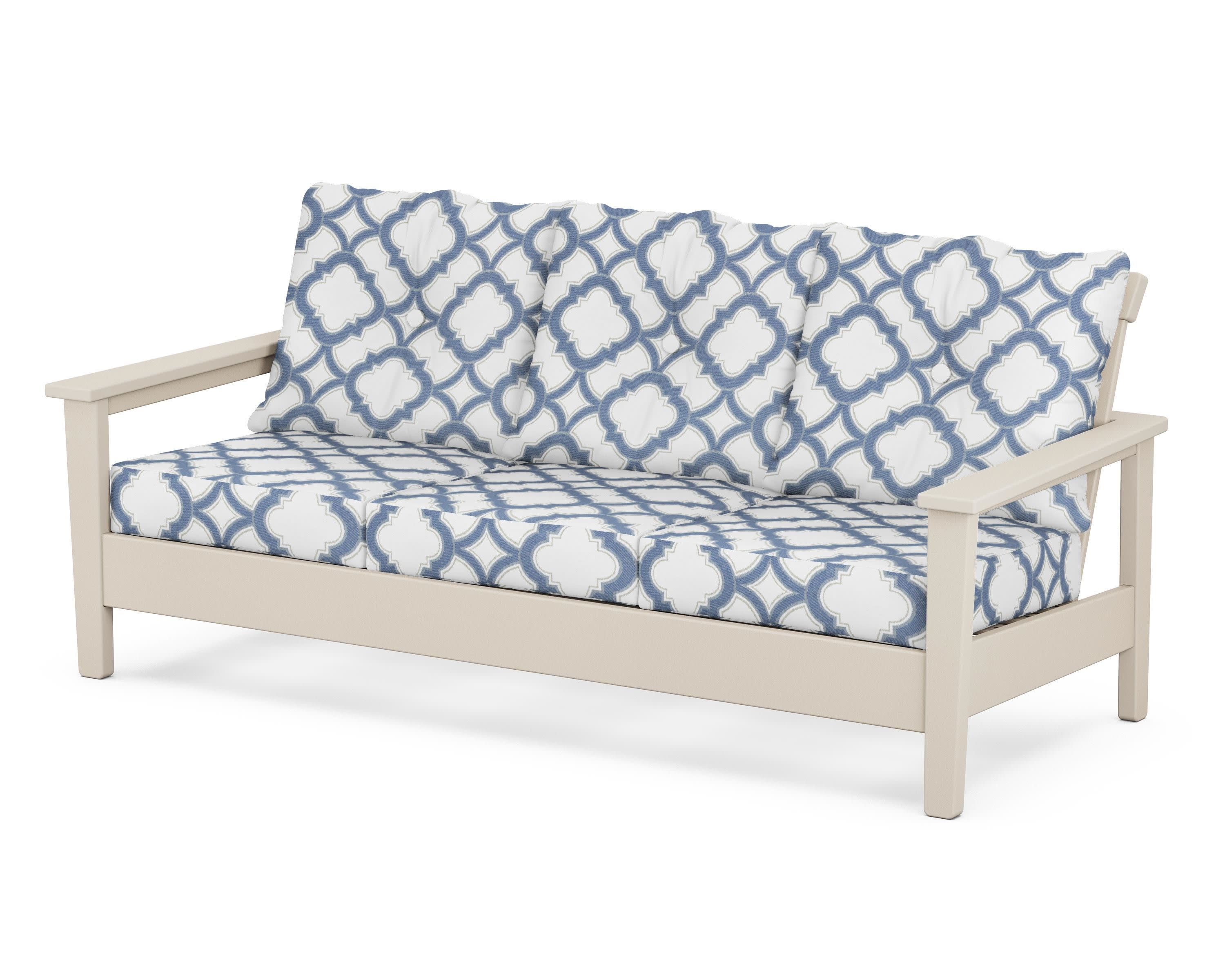 Prescott Deep Seating Sofa in Sand / Trellis Sky Blue