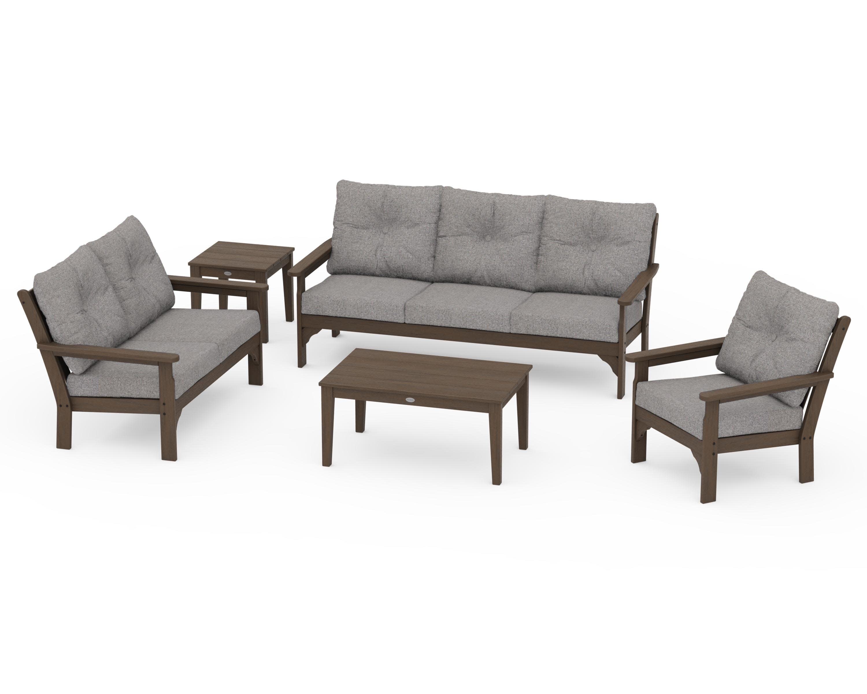 Vineyard 5 Piece Deep Seating Set in Kona / Grey Mist