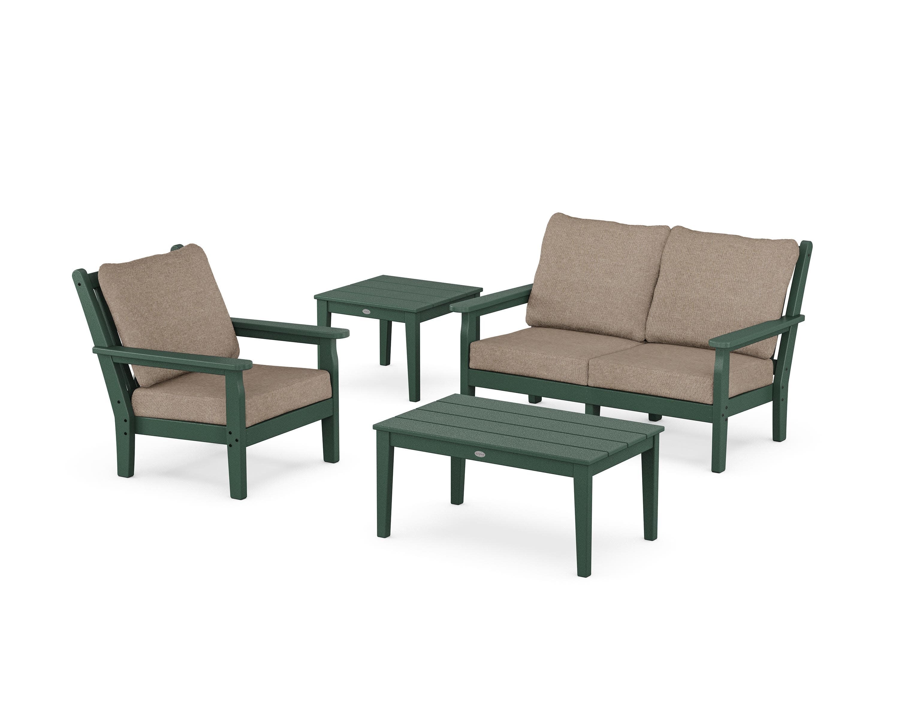 Chippendale 4-Piece Deep Seating Set in Green / Spiced Burlap