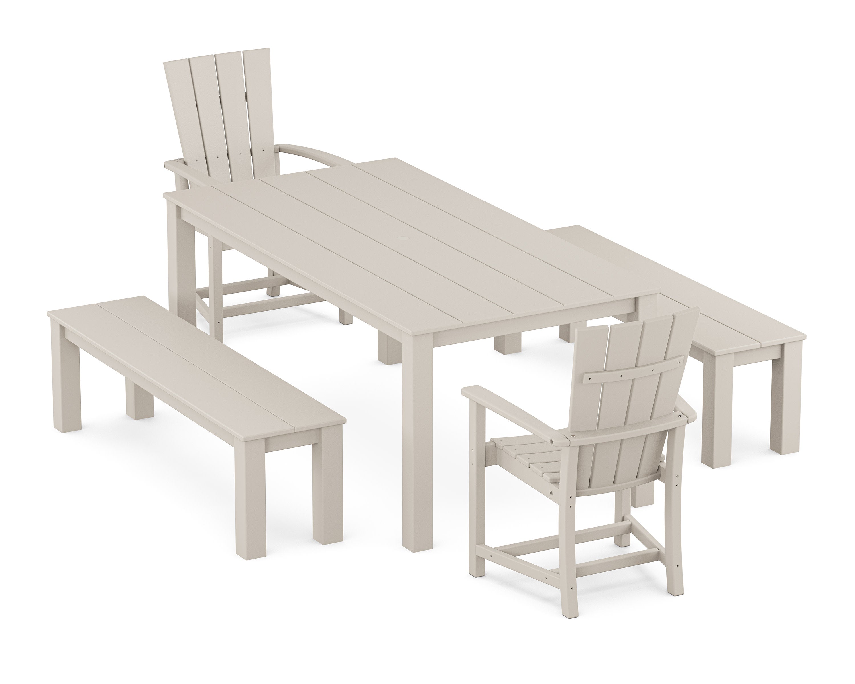 Quattro 5-Piece Parsons Dining Set with Benches in Sand