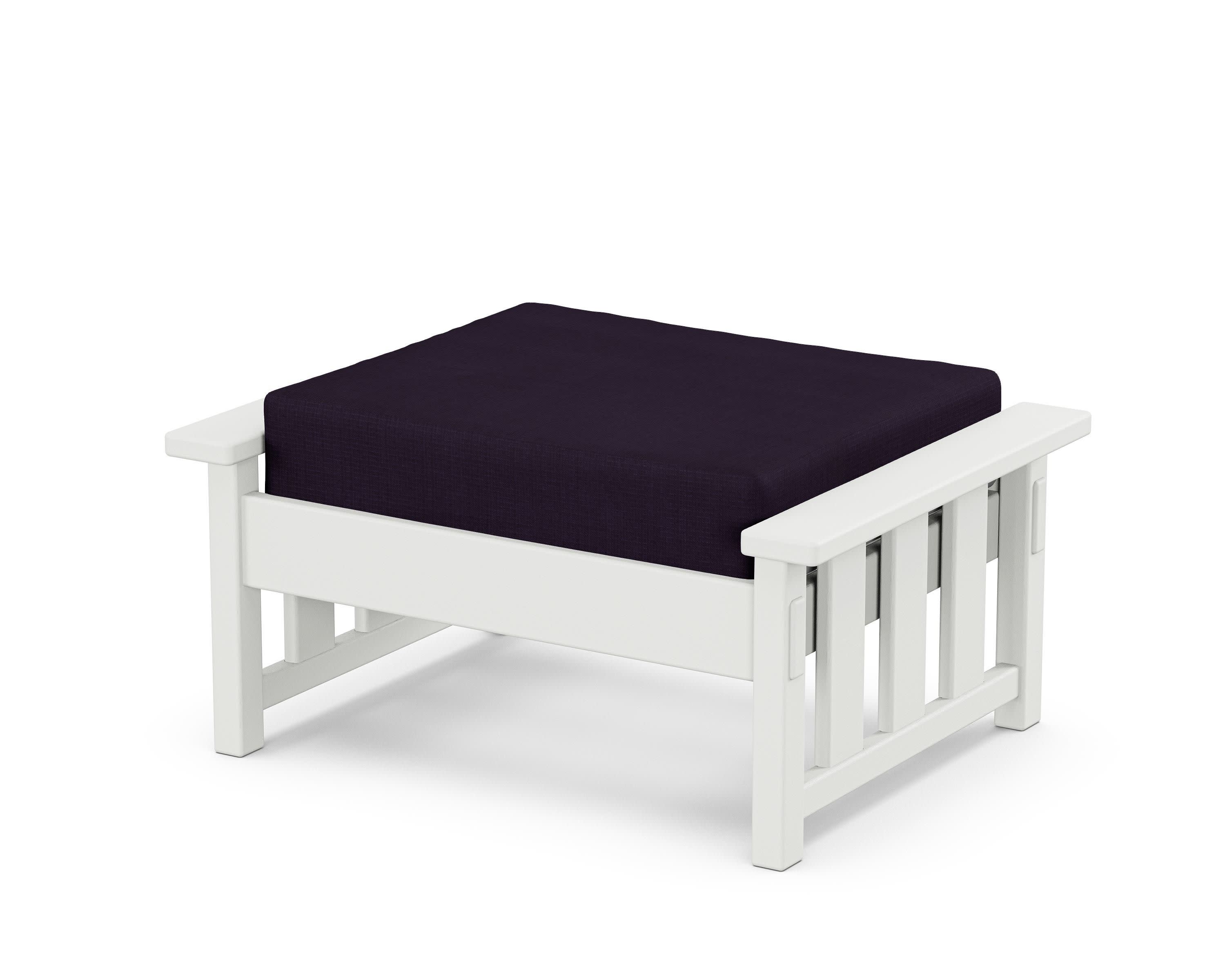 Acadia Deep Seating Ottoman in White / Navy Linen