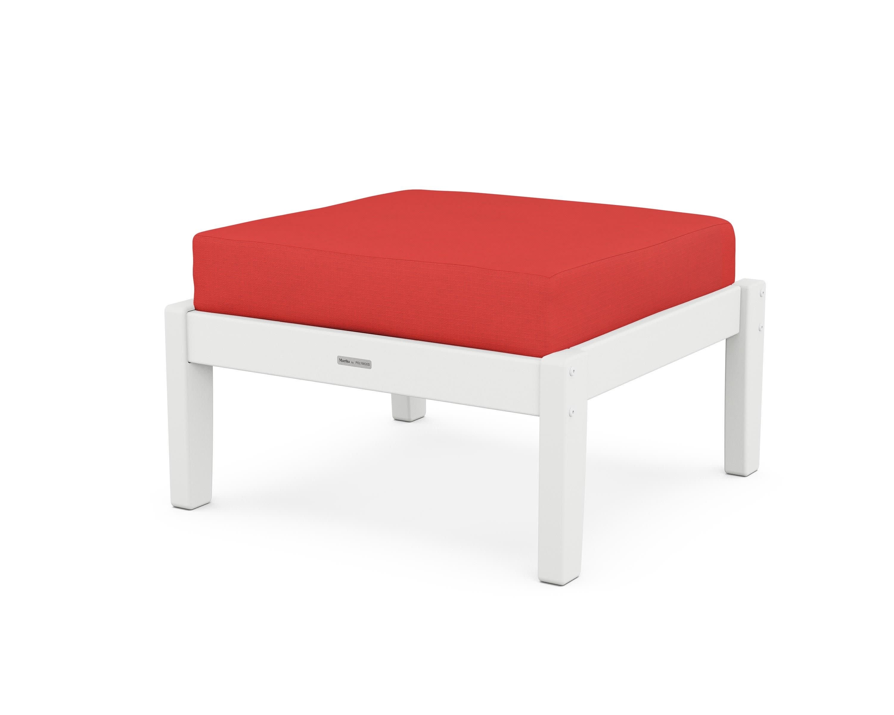 Chinoiserie Deep Seating Ottoman in White / Crimson Linen