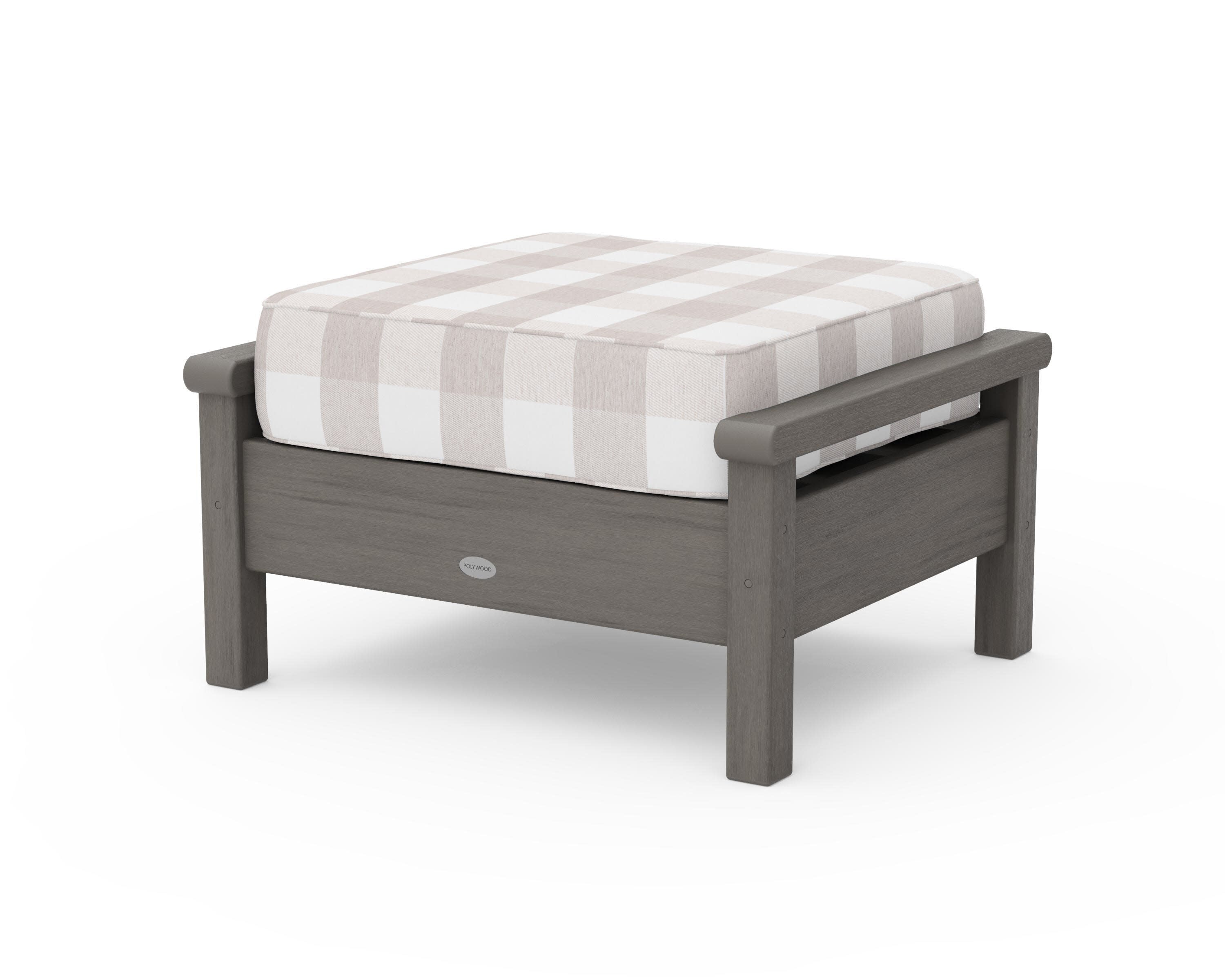 Harbour Deep Seating Ottoman in Driftwood / Buffalo Plaid Dune Burlap