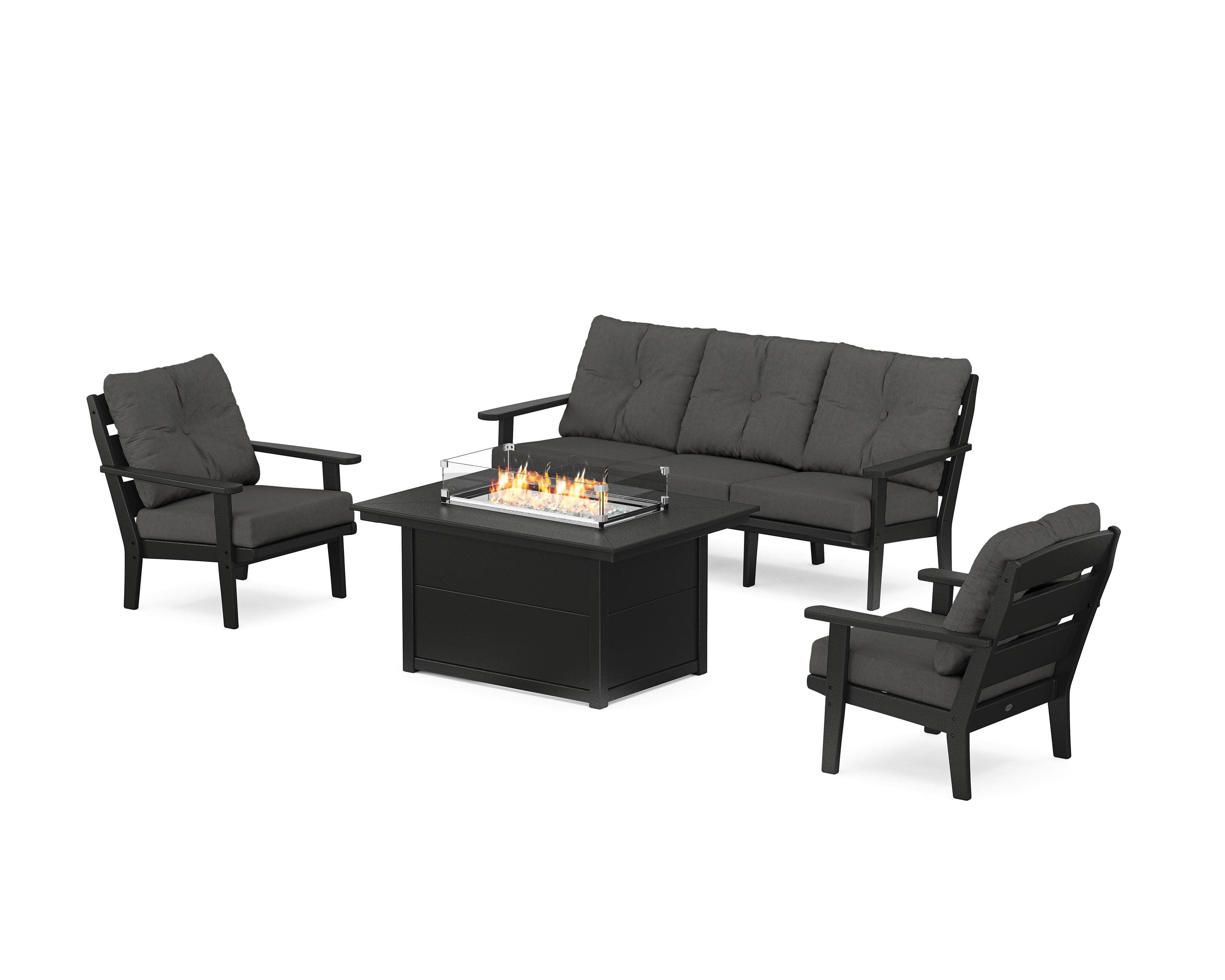 Lakeside Deep Seating Fire Pit Table Set in Black / Spectrum Carbon