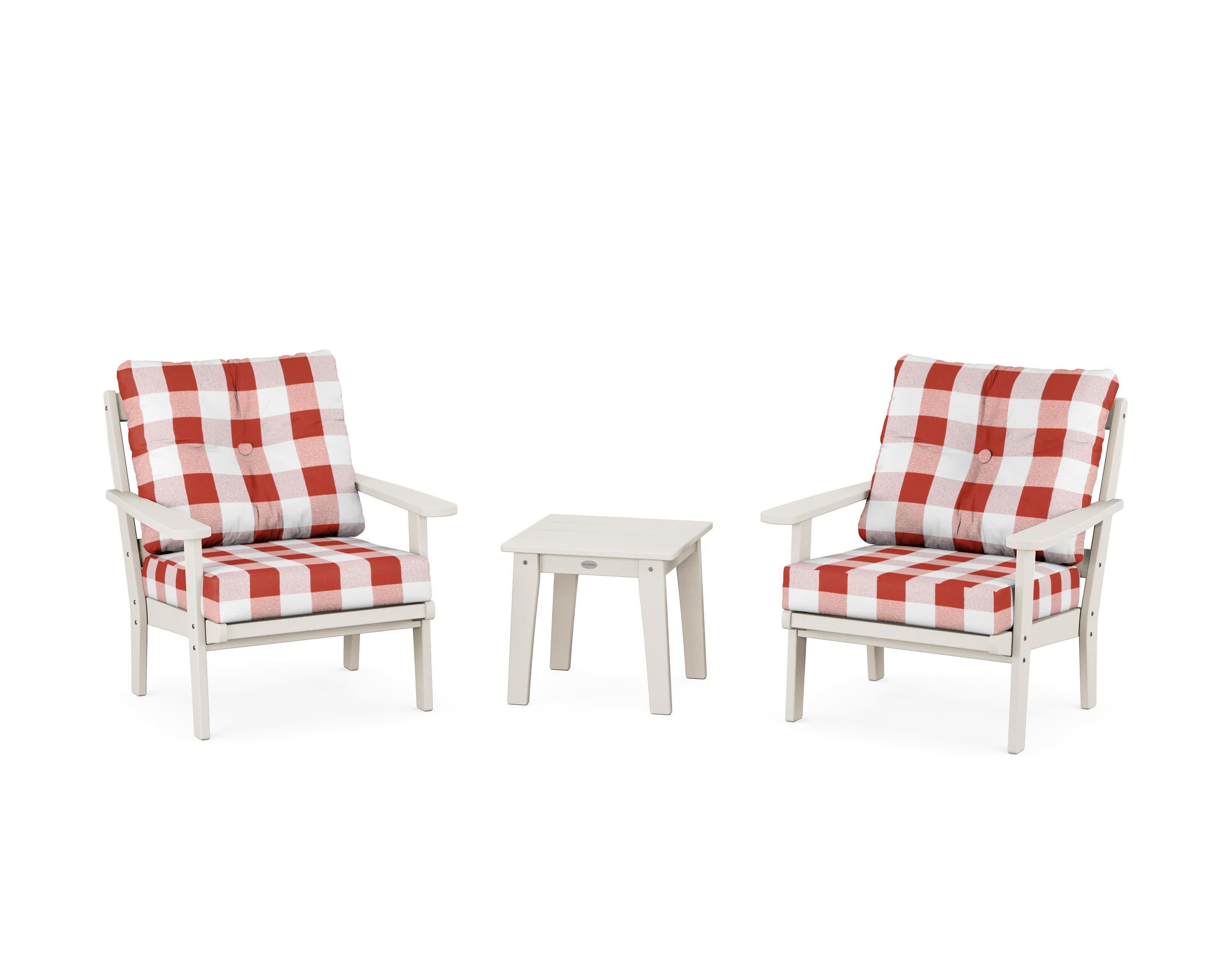 Mission 3-Piece Deep Seating Set in Sand / Buffalo Plaid Crimson