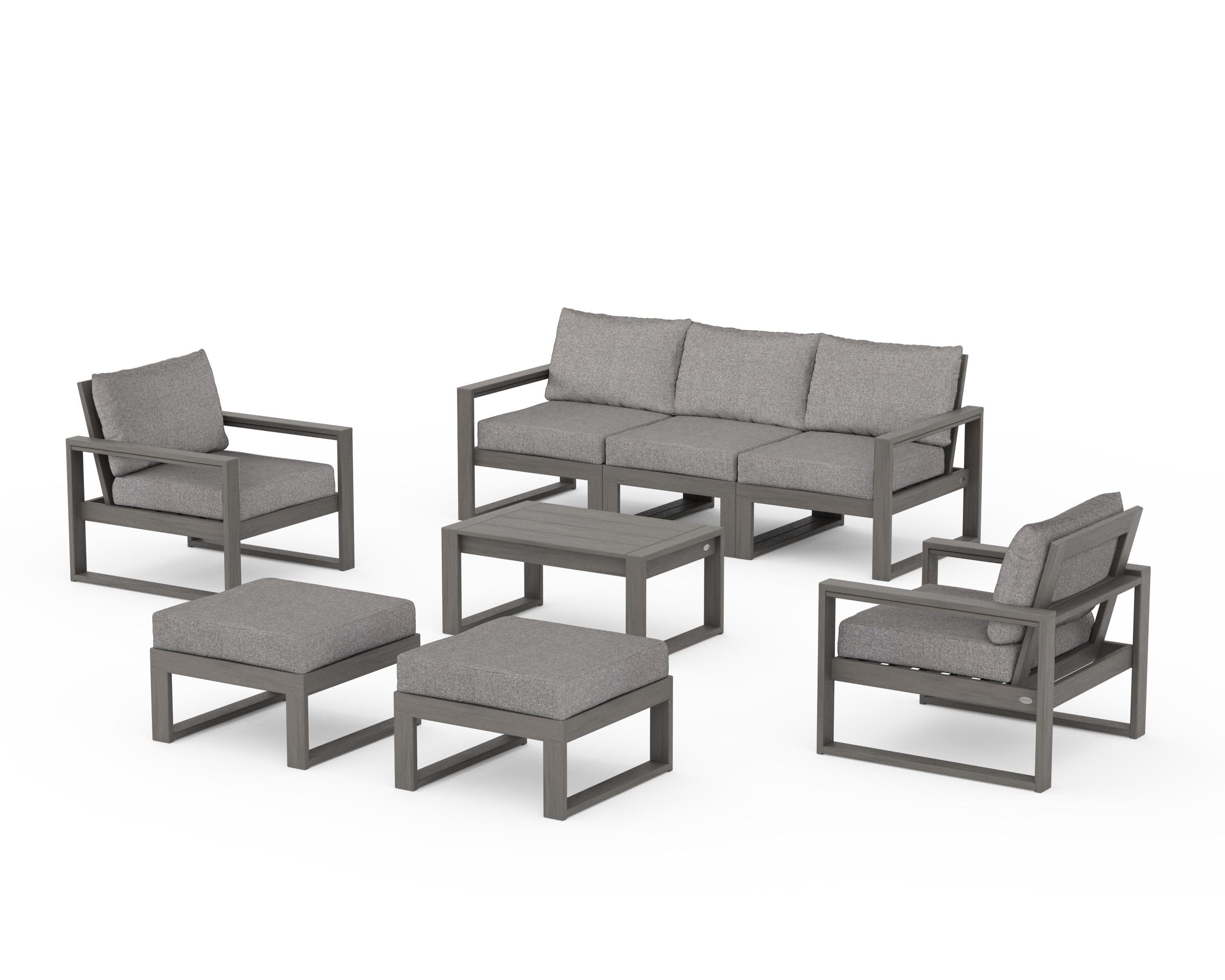 EDGE Sectional 8-Piece Lounge Sofa Set in Driftwood / Grey Mist